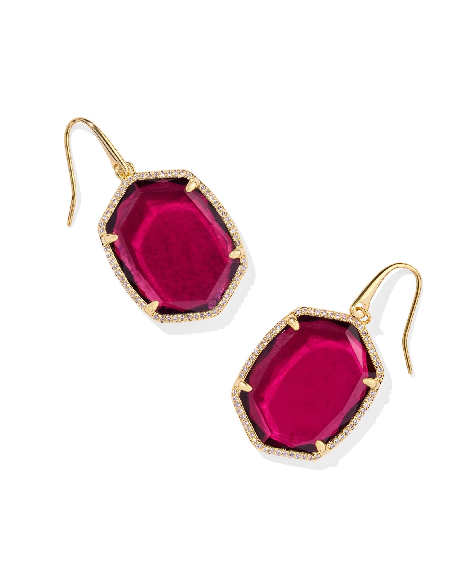 Daphne Pave Framed Drop Earring in Gold Berry Mica