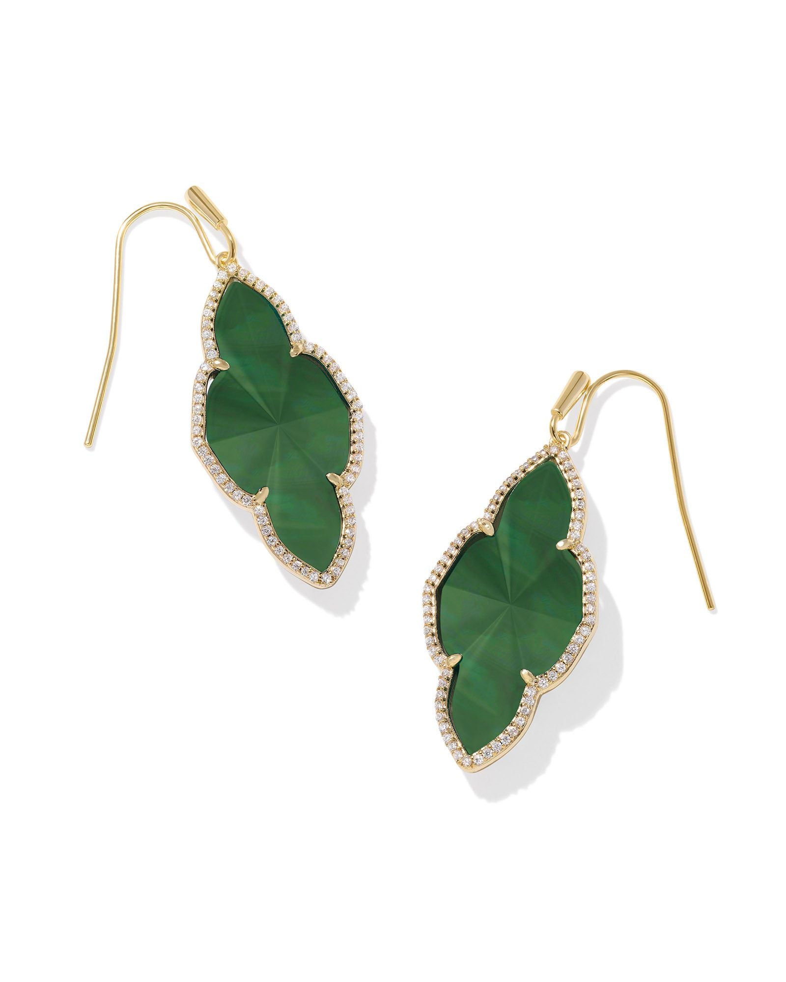 Abbie Pave Frame Drop Earring in Gold Green Illusion