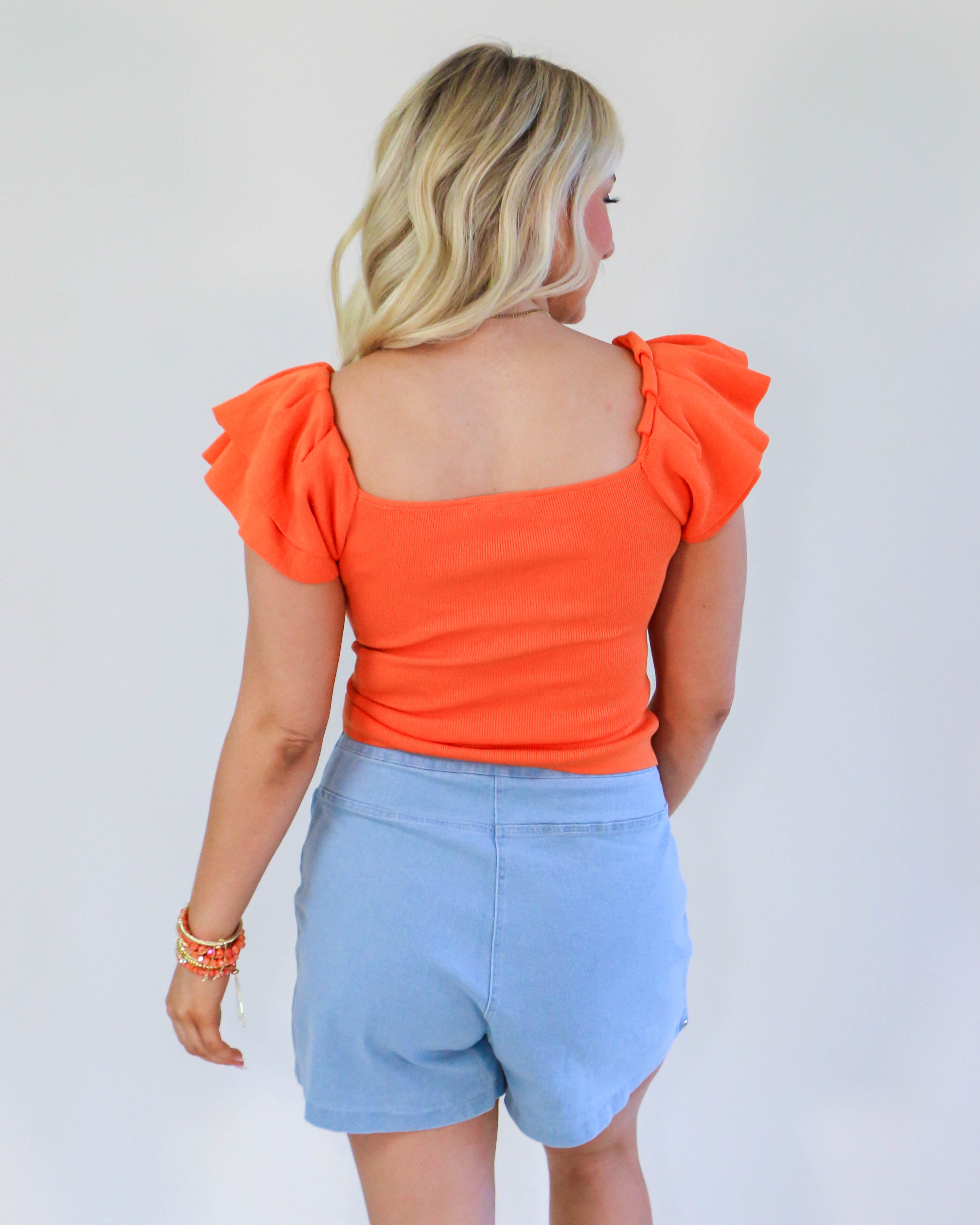 Ruffle Sleeve Sweater in Orange