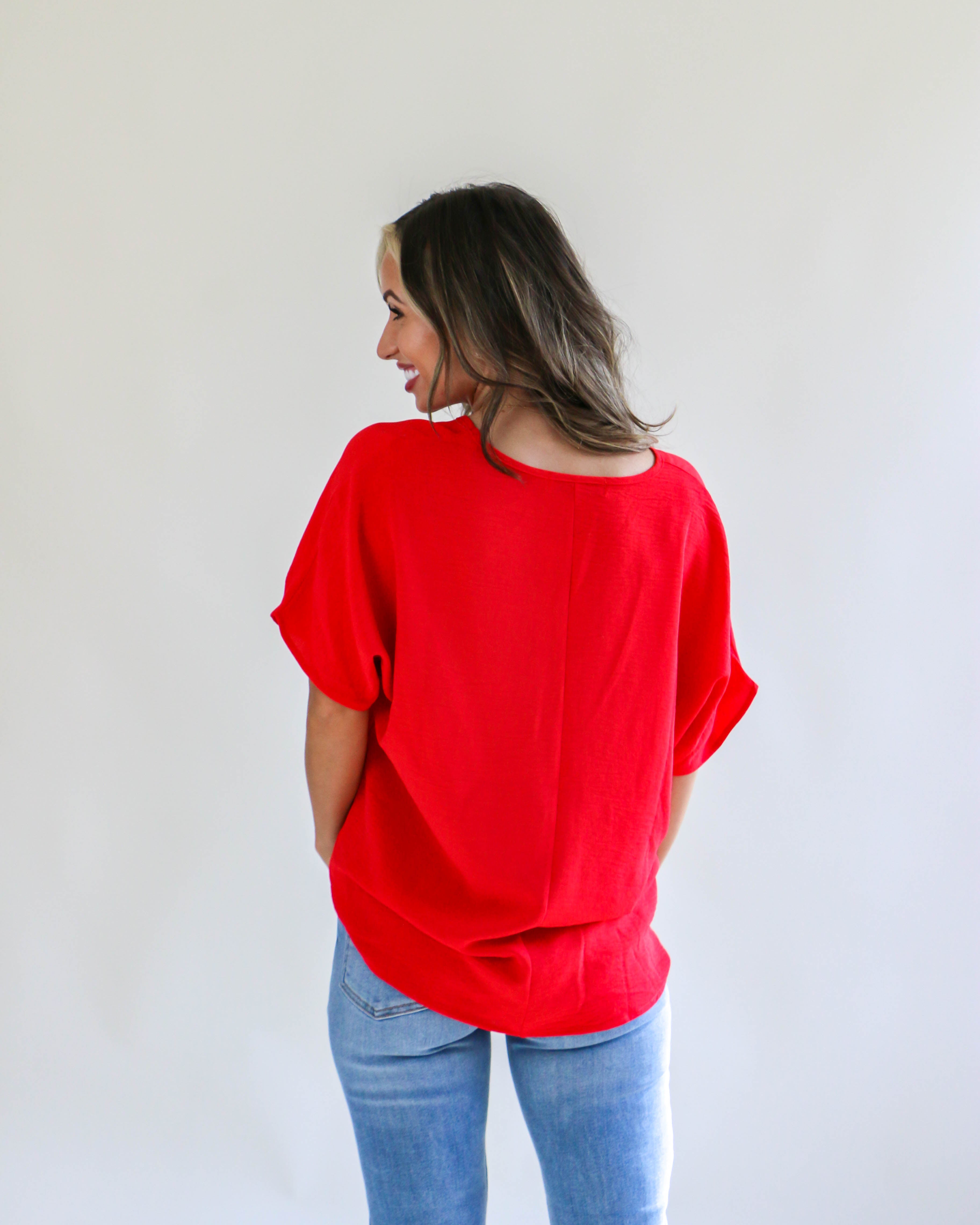 Easy Days V-Neck Top in Red