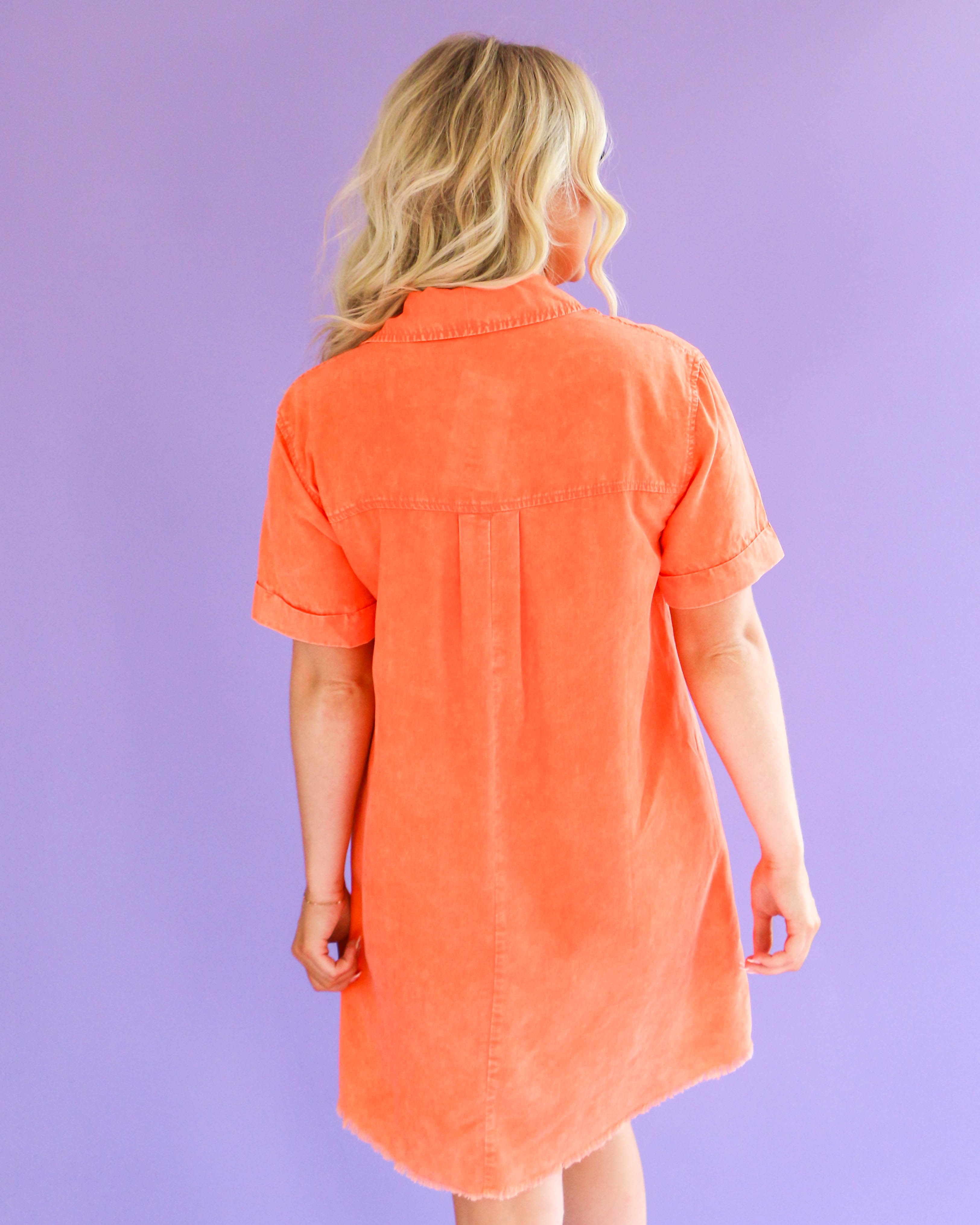 Short Sleeve Washed Denim Shirtdress in Washed Sunkist