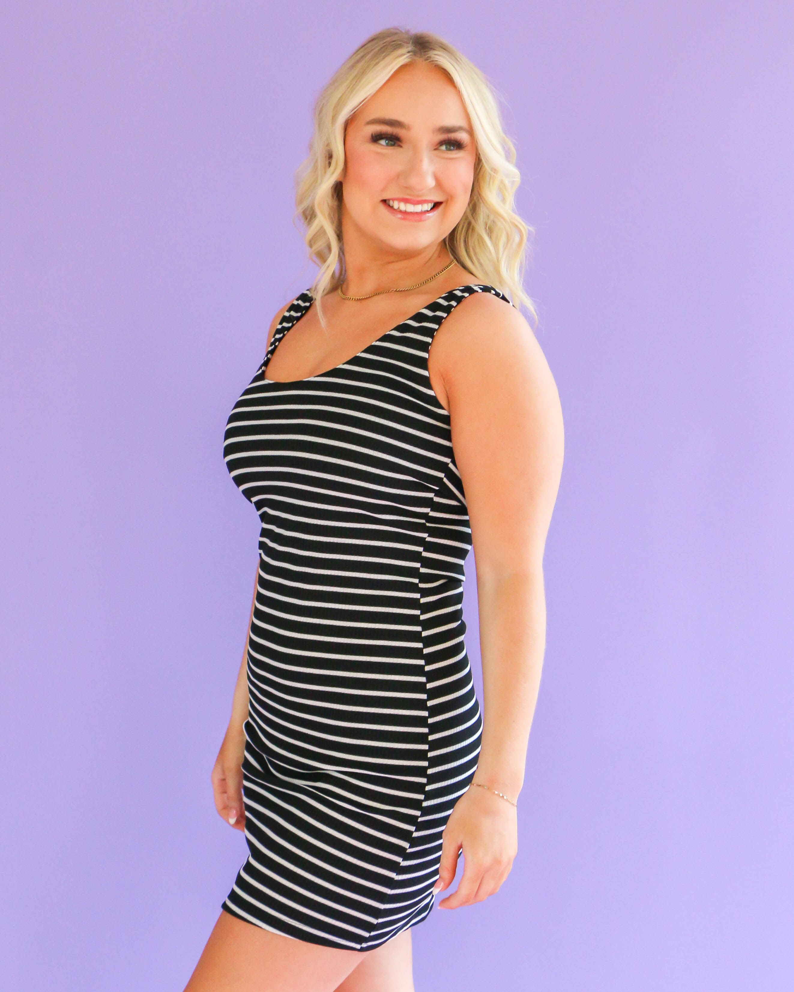 Black Stripe Tank Mini Dress