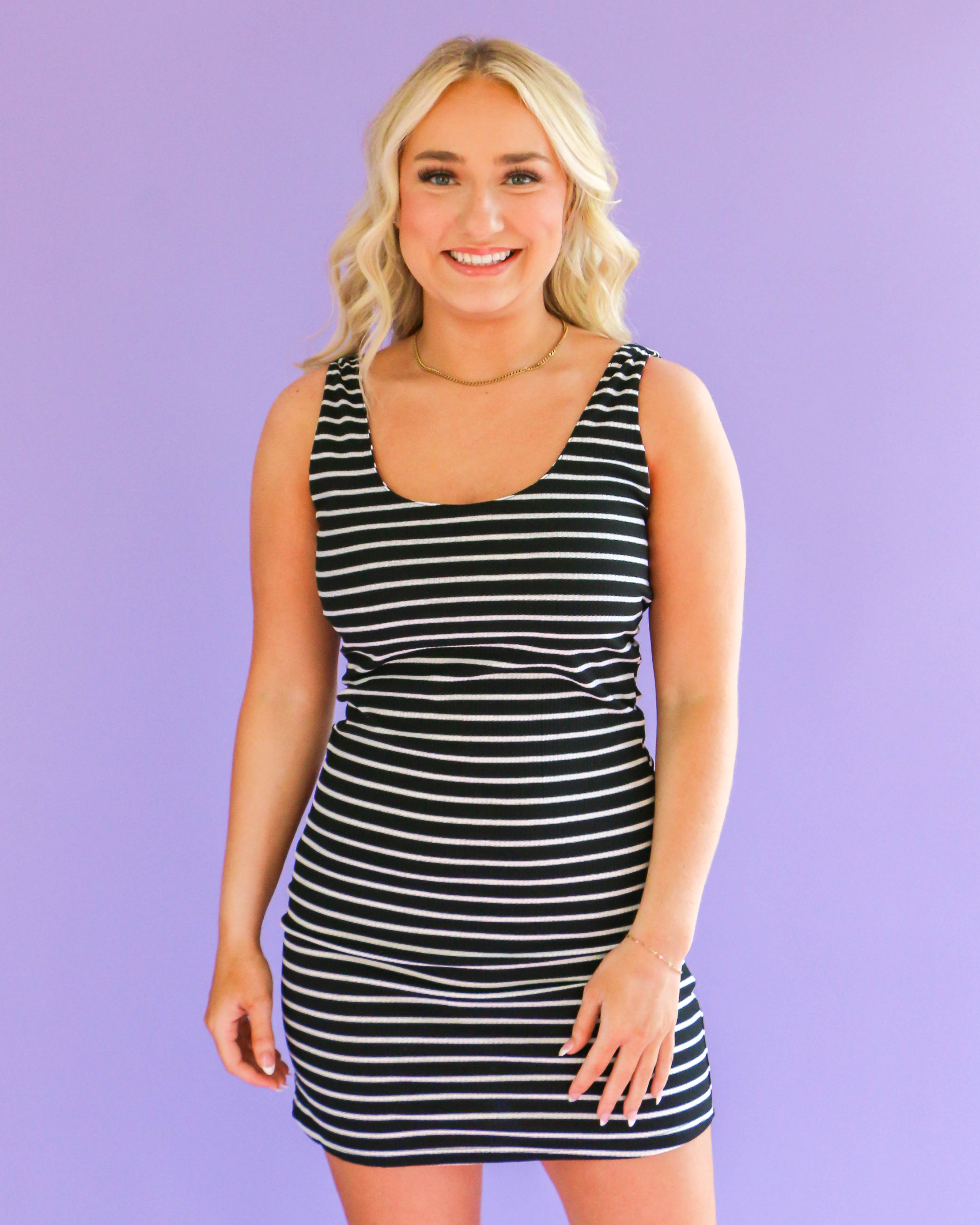 Black Stripe Tank Mini Dress