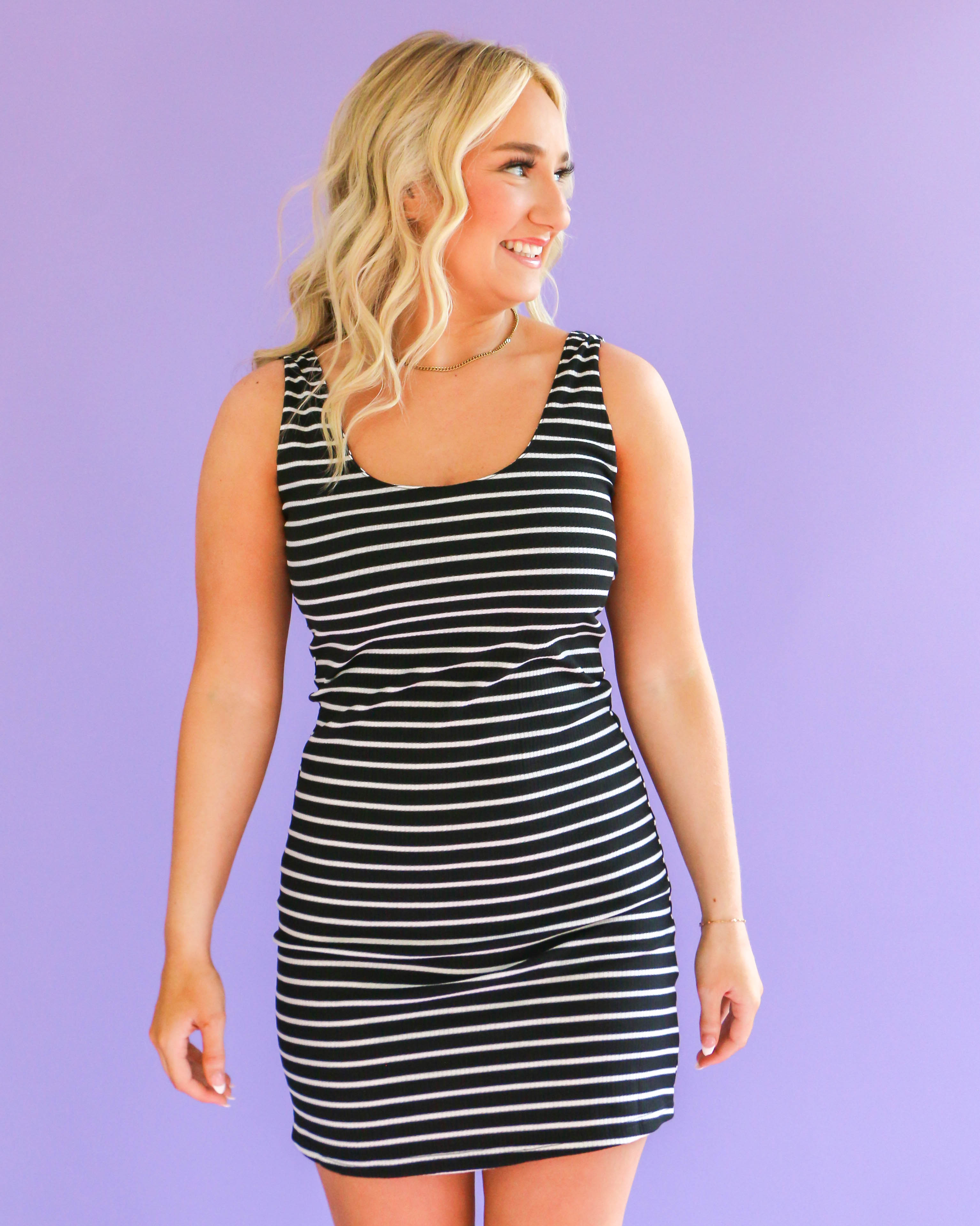 Black Stripe Tank Mini Dress