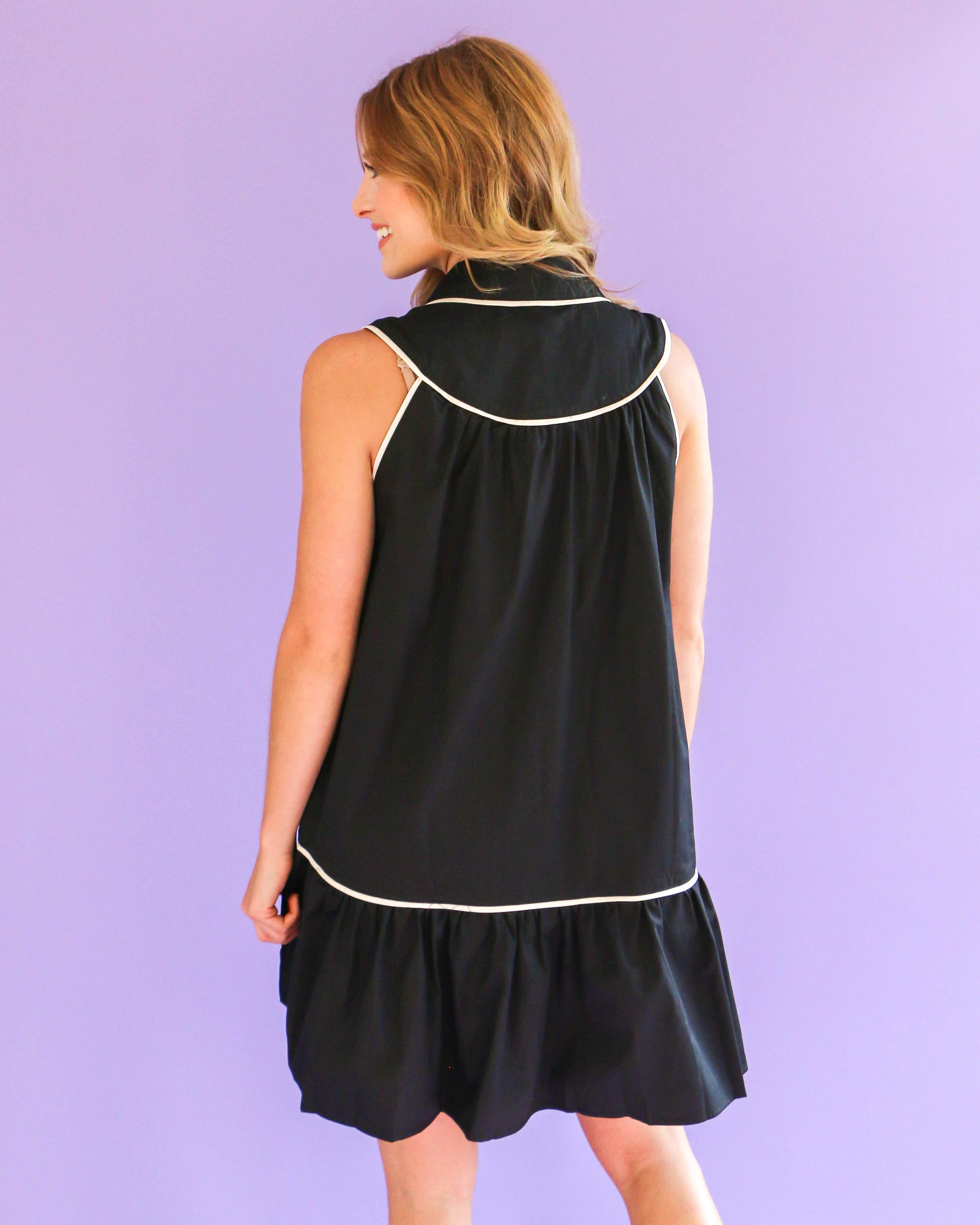 Black Sleeveless Collared Button-Down Dress