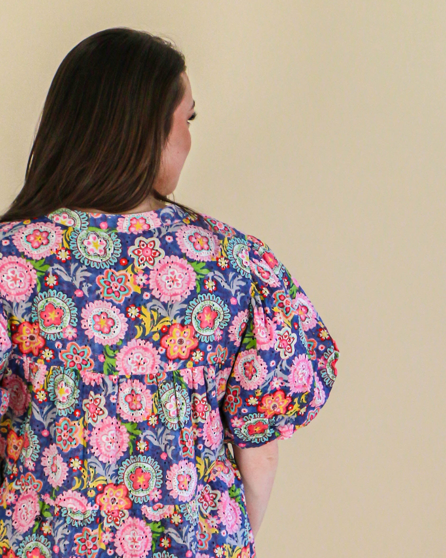 Flowers On Eyelet Dress in Blue