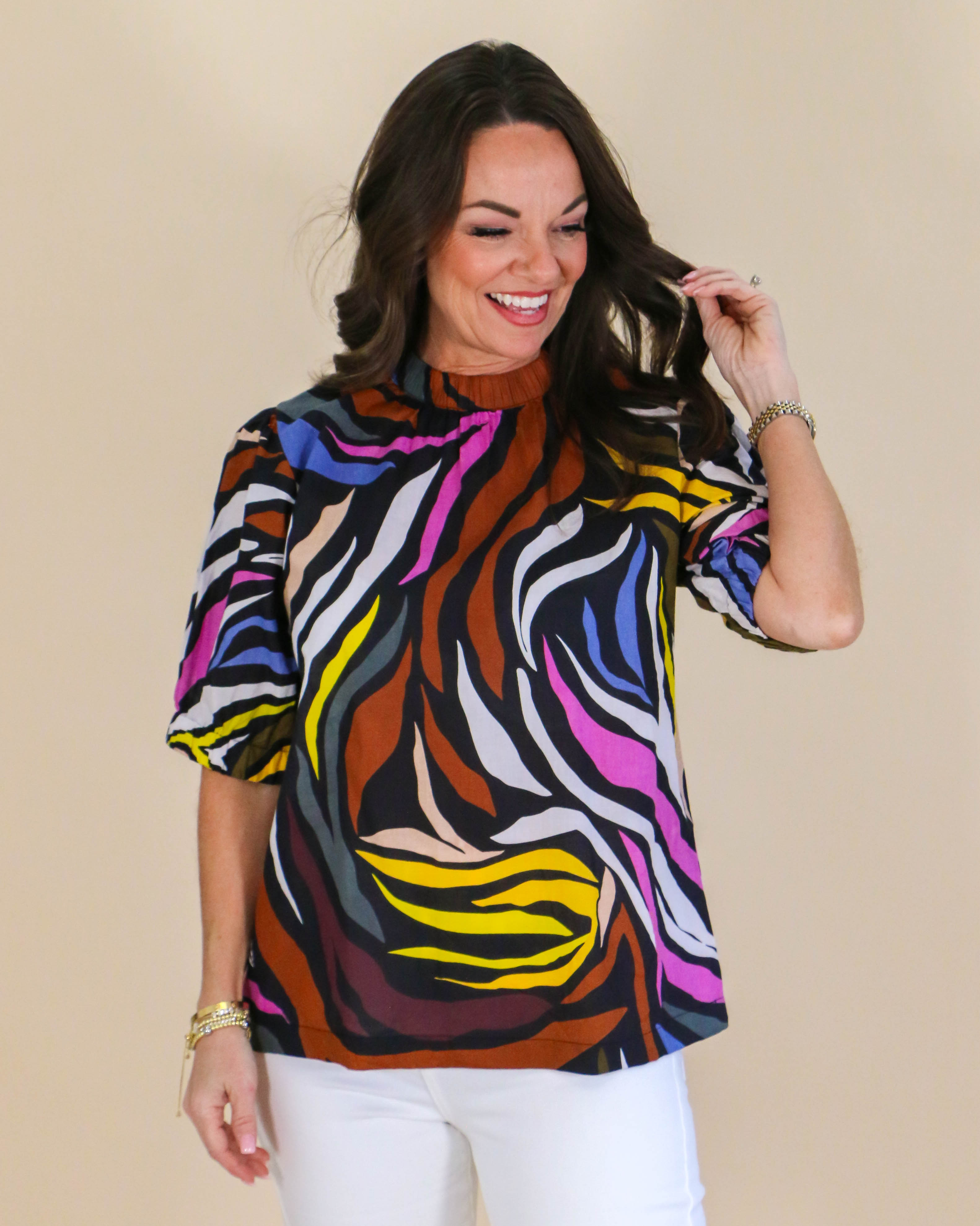 Multi Zebra Top in Black