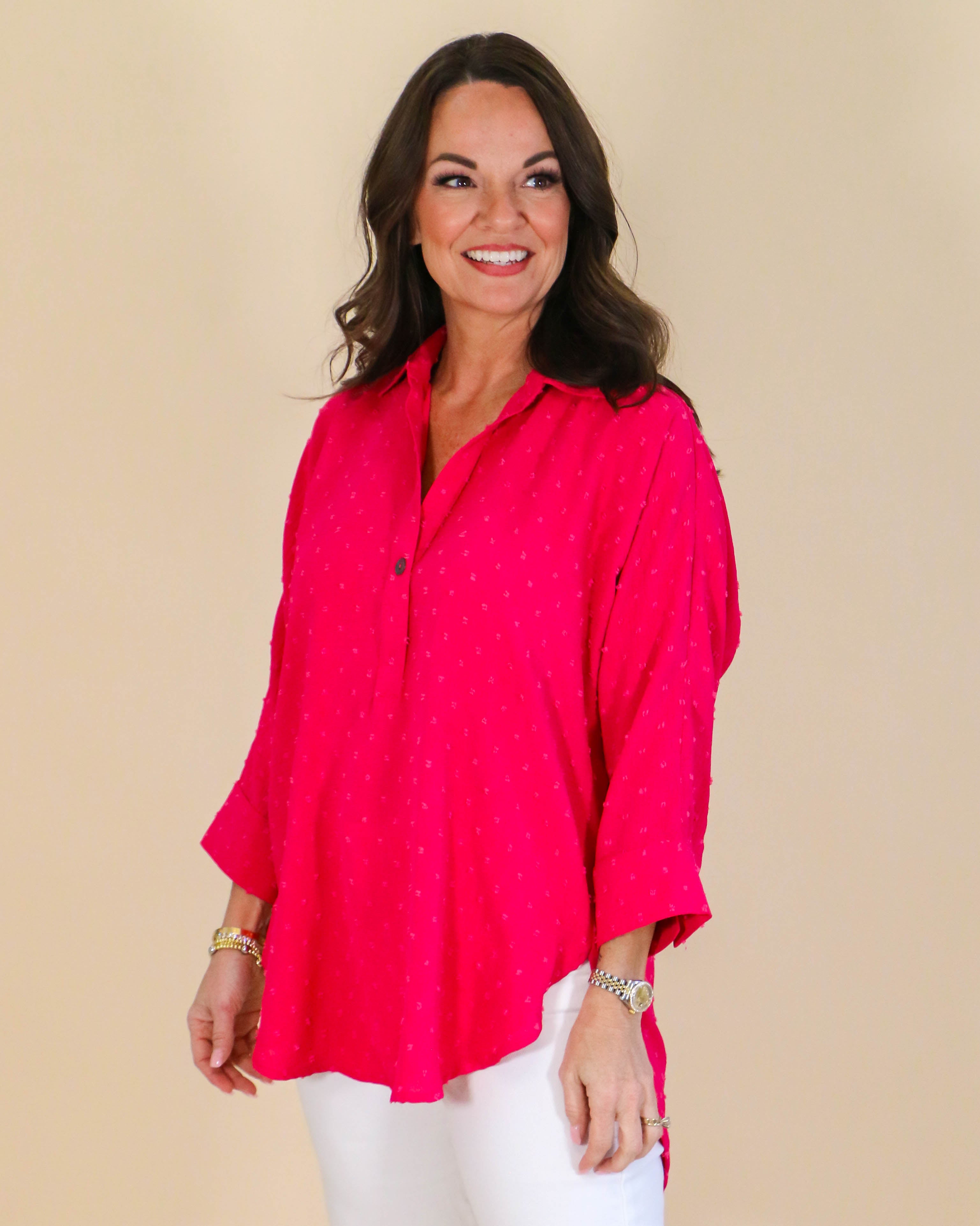 Pop Collar Popover Top in Fuchsia