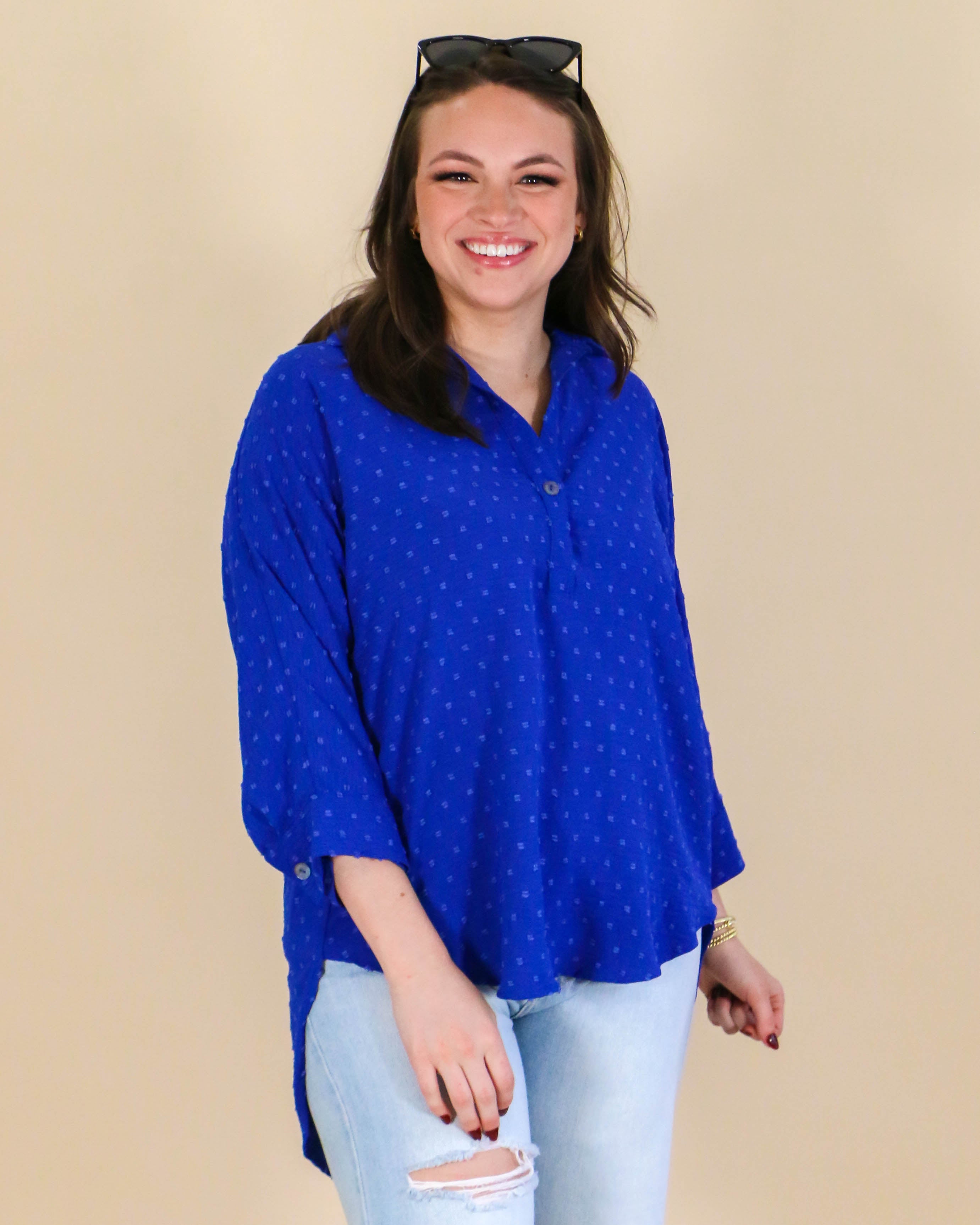 Pop Collar Popover Top in Royal