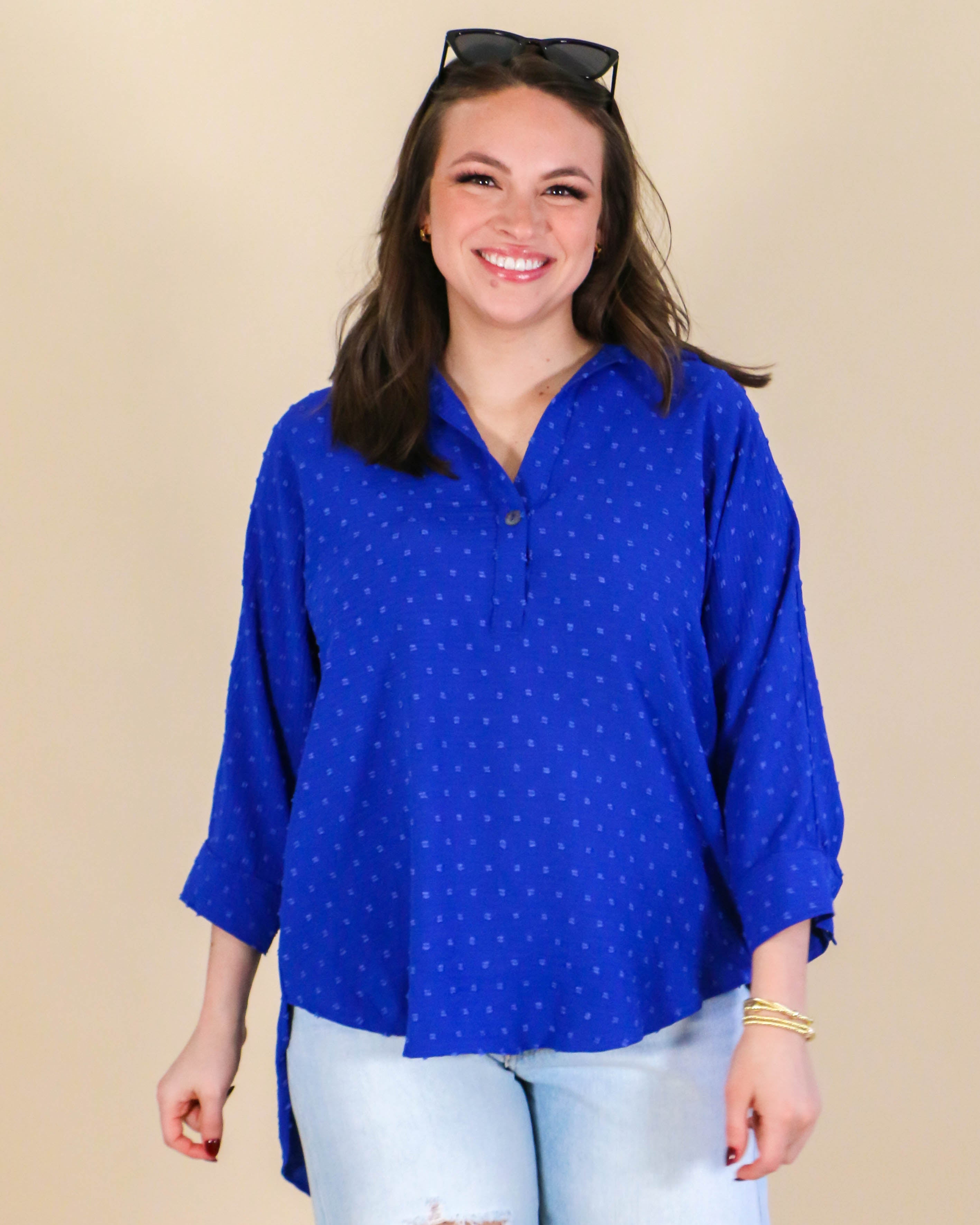 Pop Collar Popover Top in Royal