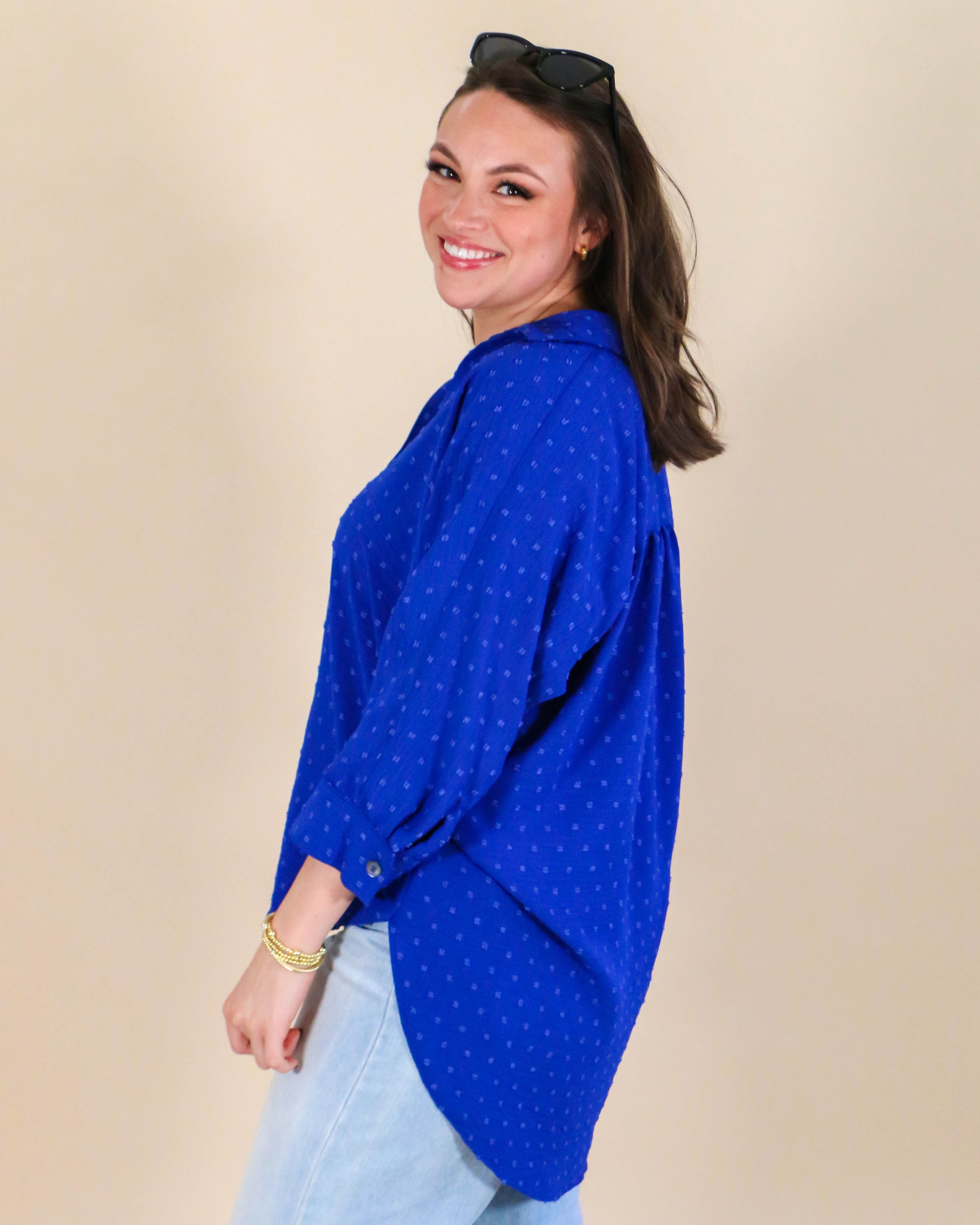 Pop Collar Popover Top in Royal