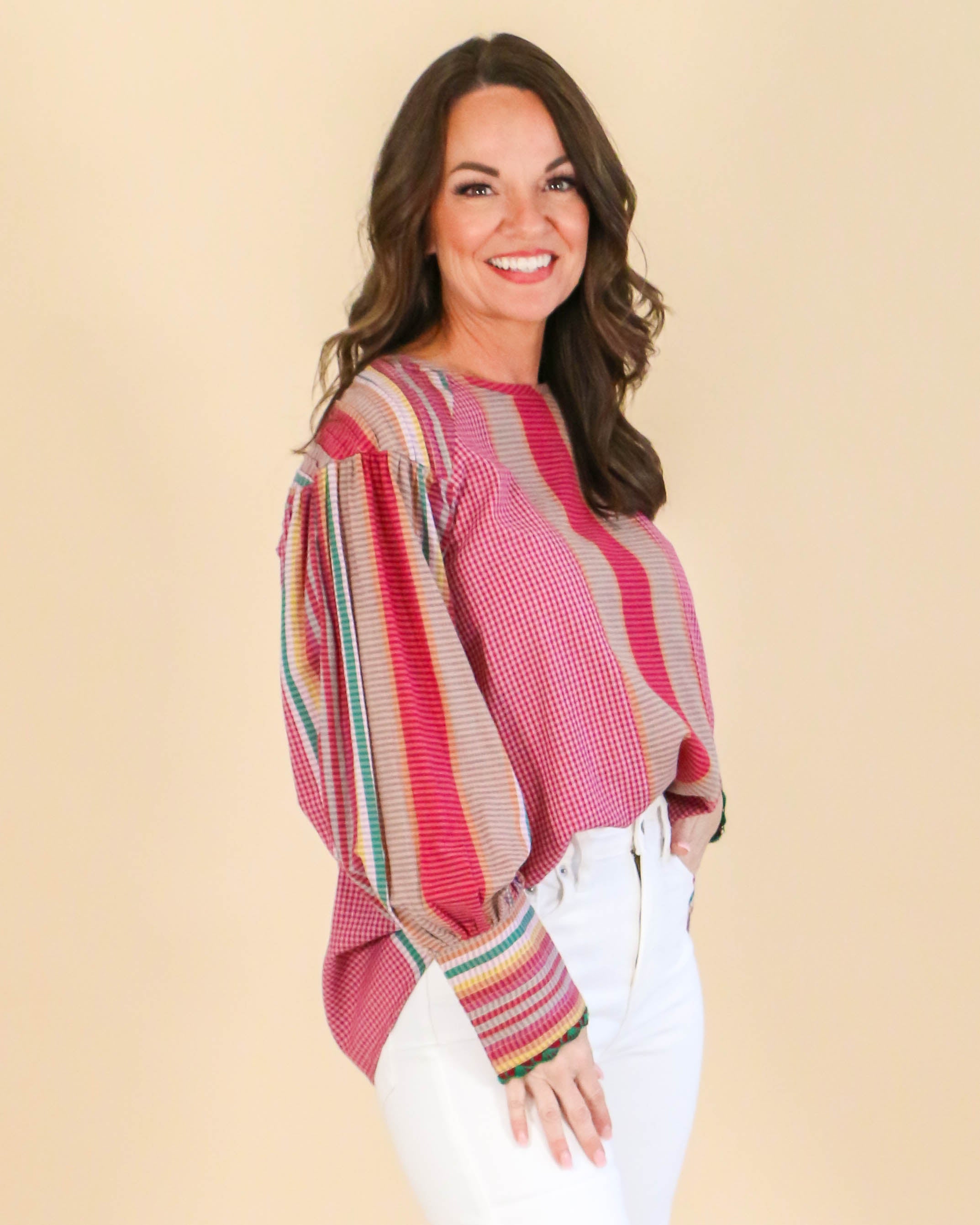 Multi Color Long Sleeve Top with Detailed Cuffs