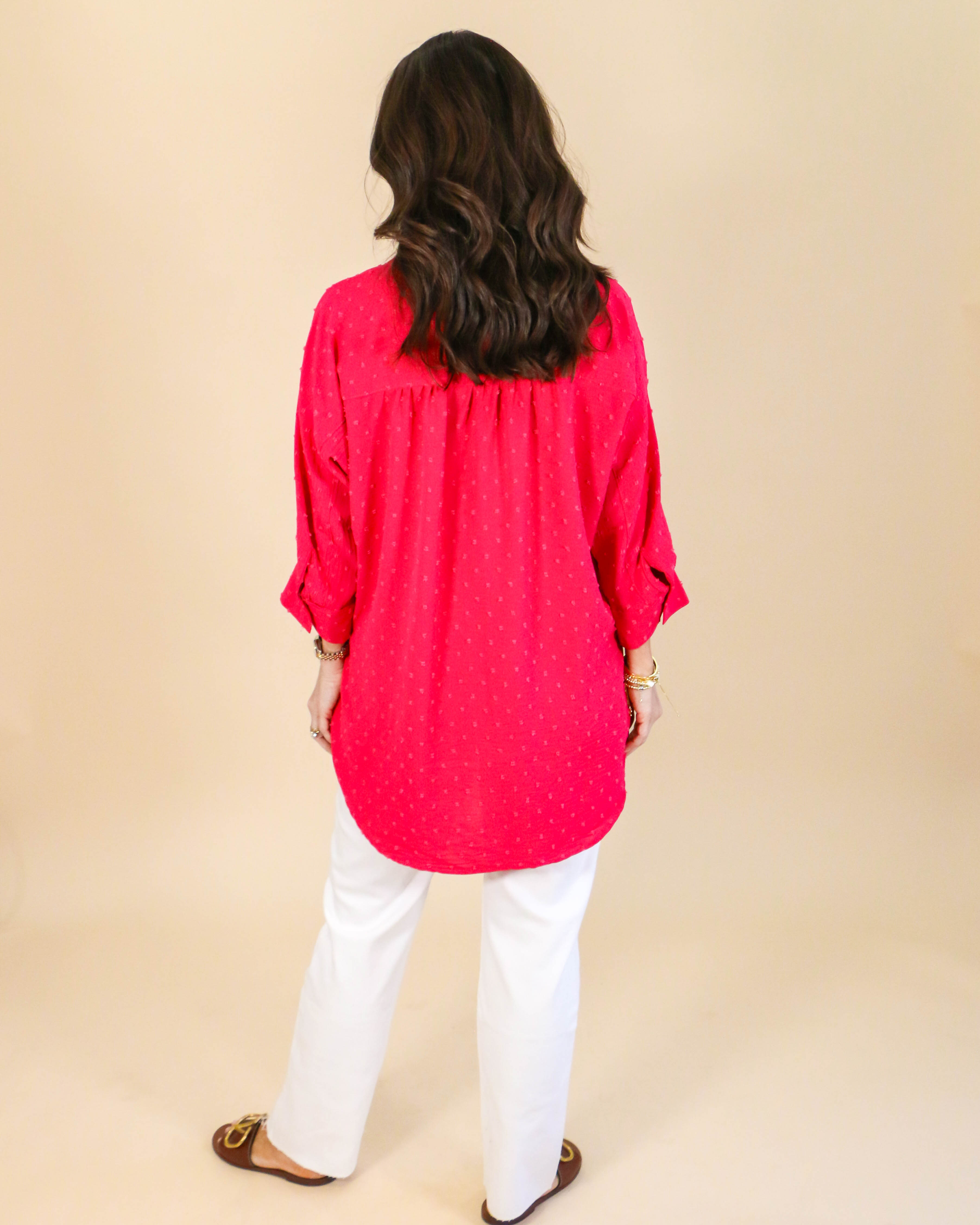 Pop Collar Popover Top in Fuchsia