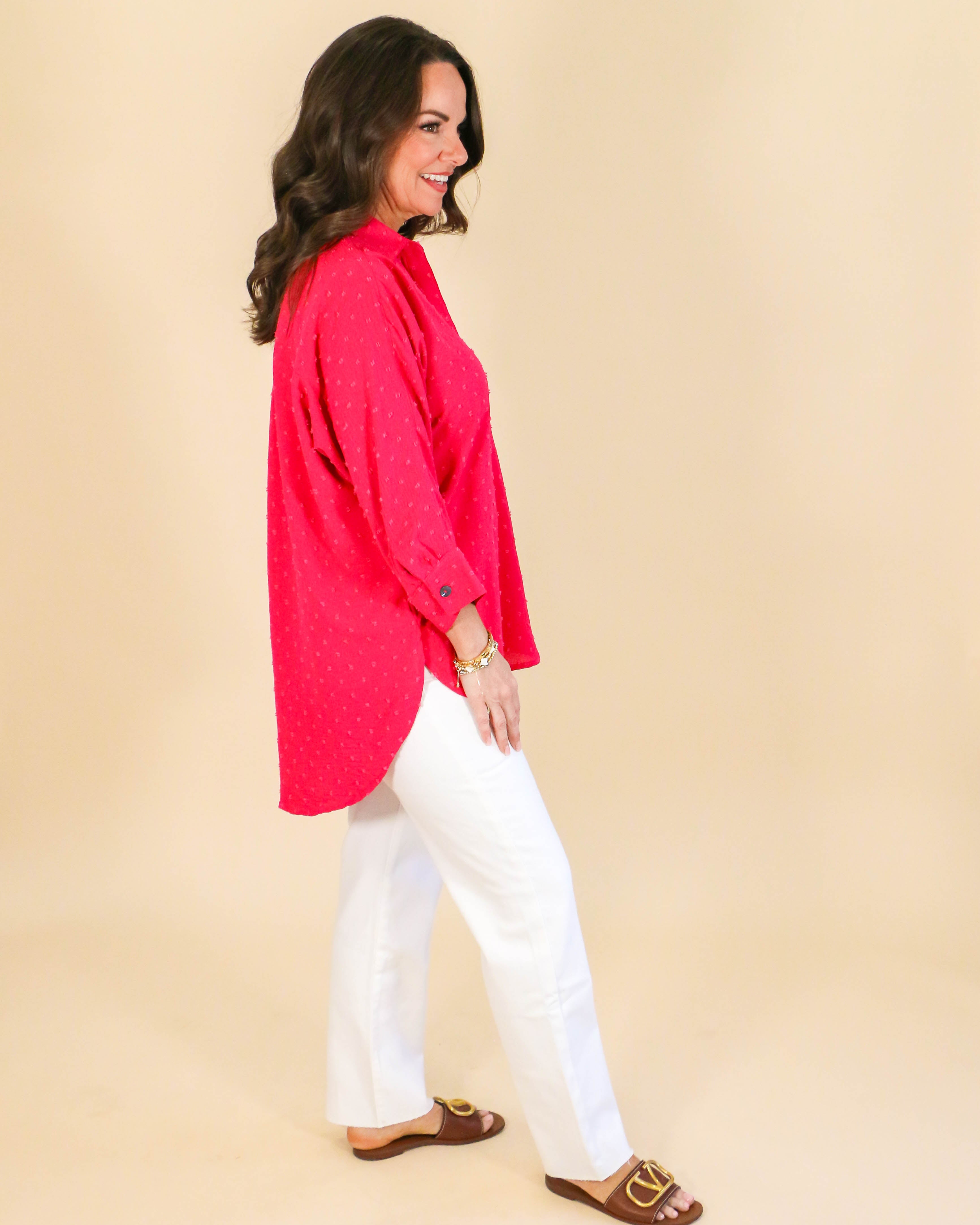 Pop Collar Popover Top in Fuchsia