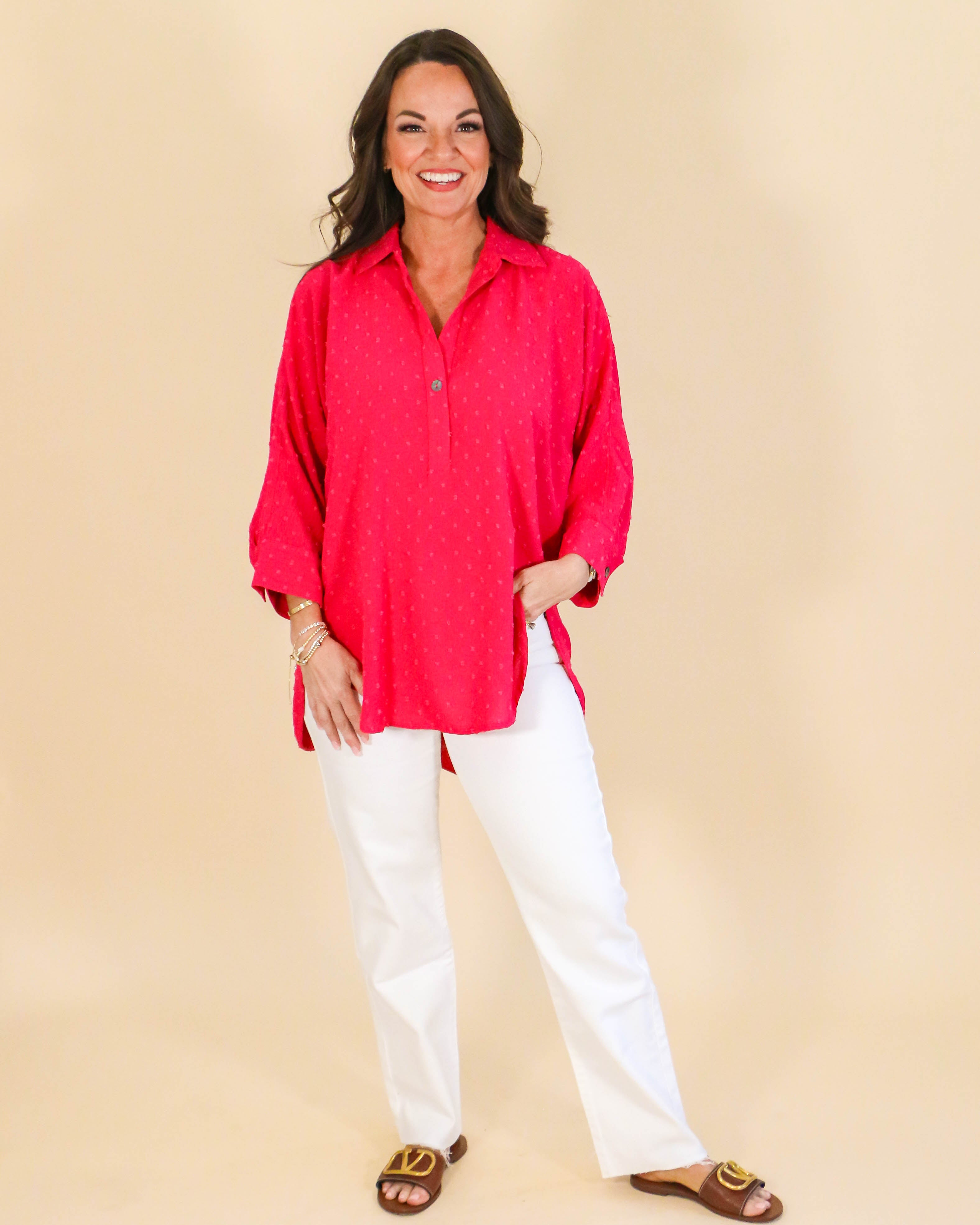 Pop Collar Popover Top in Fuchsia