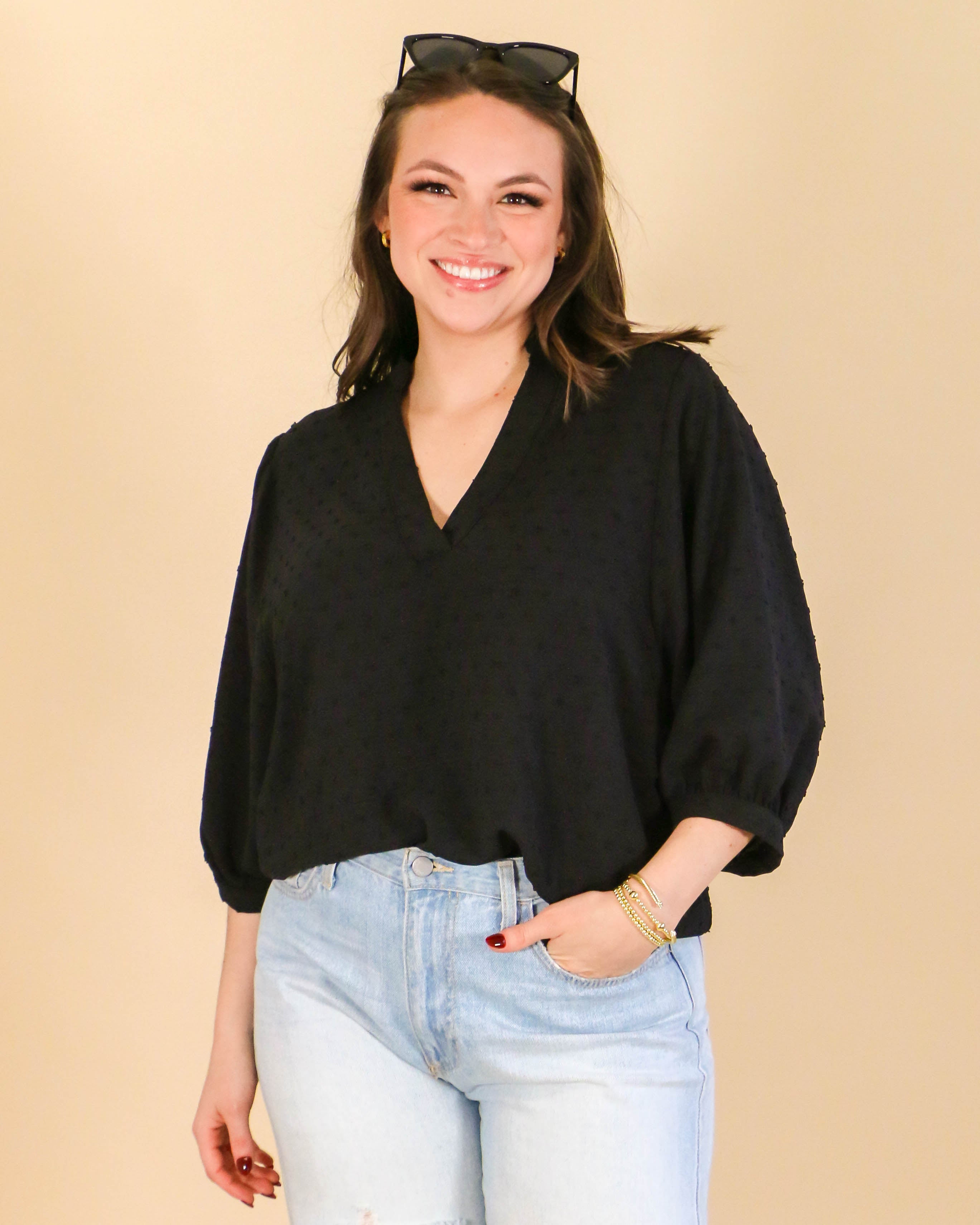 Pop Collar Popover Top in Black