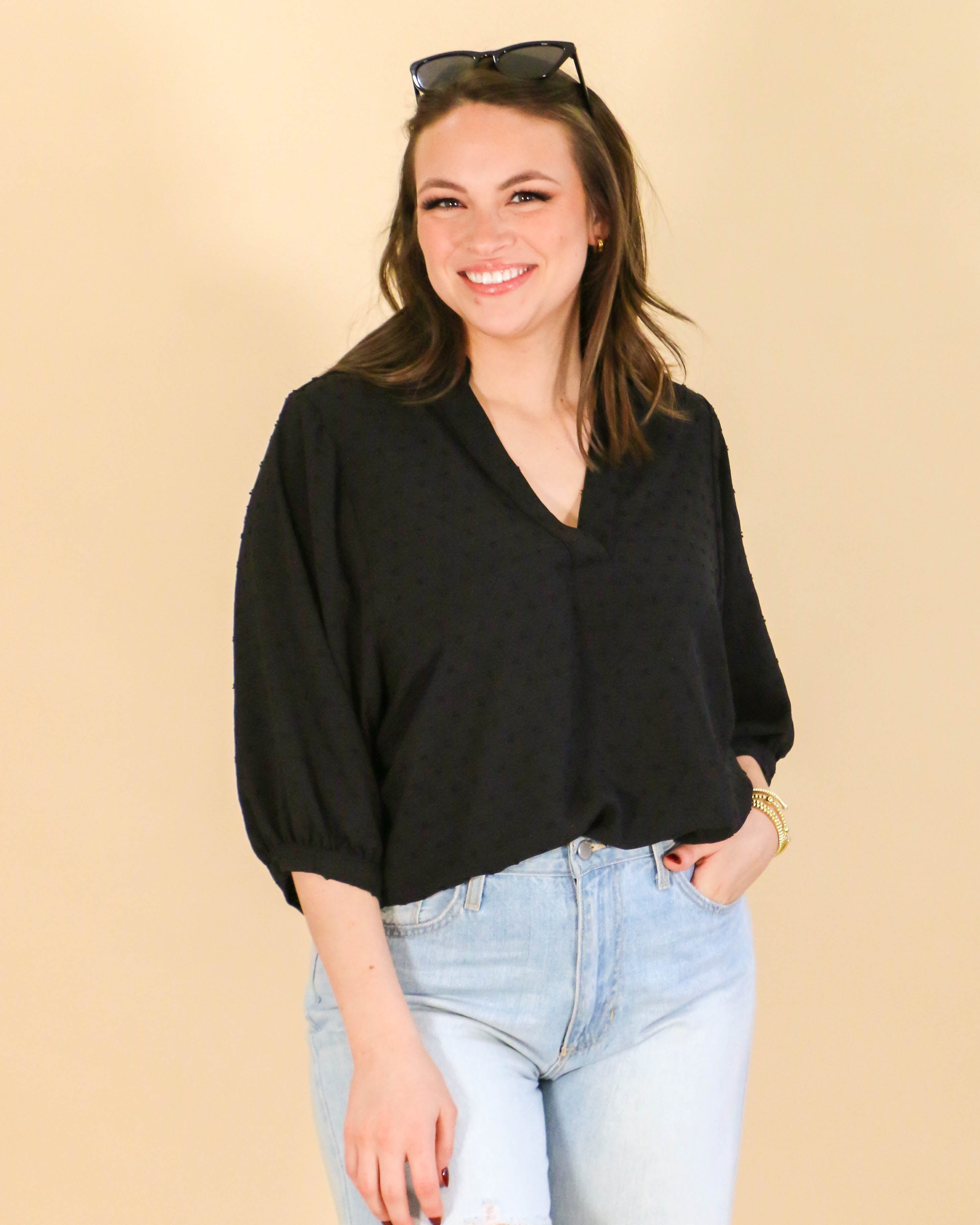 Pop Collar Popover Top in Black