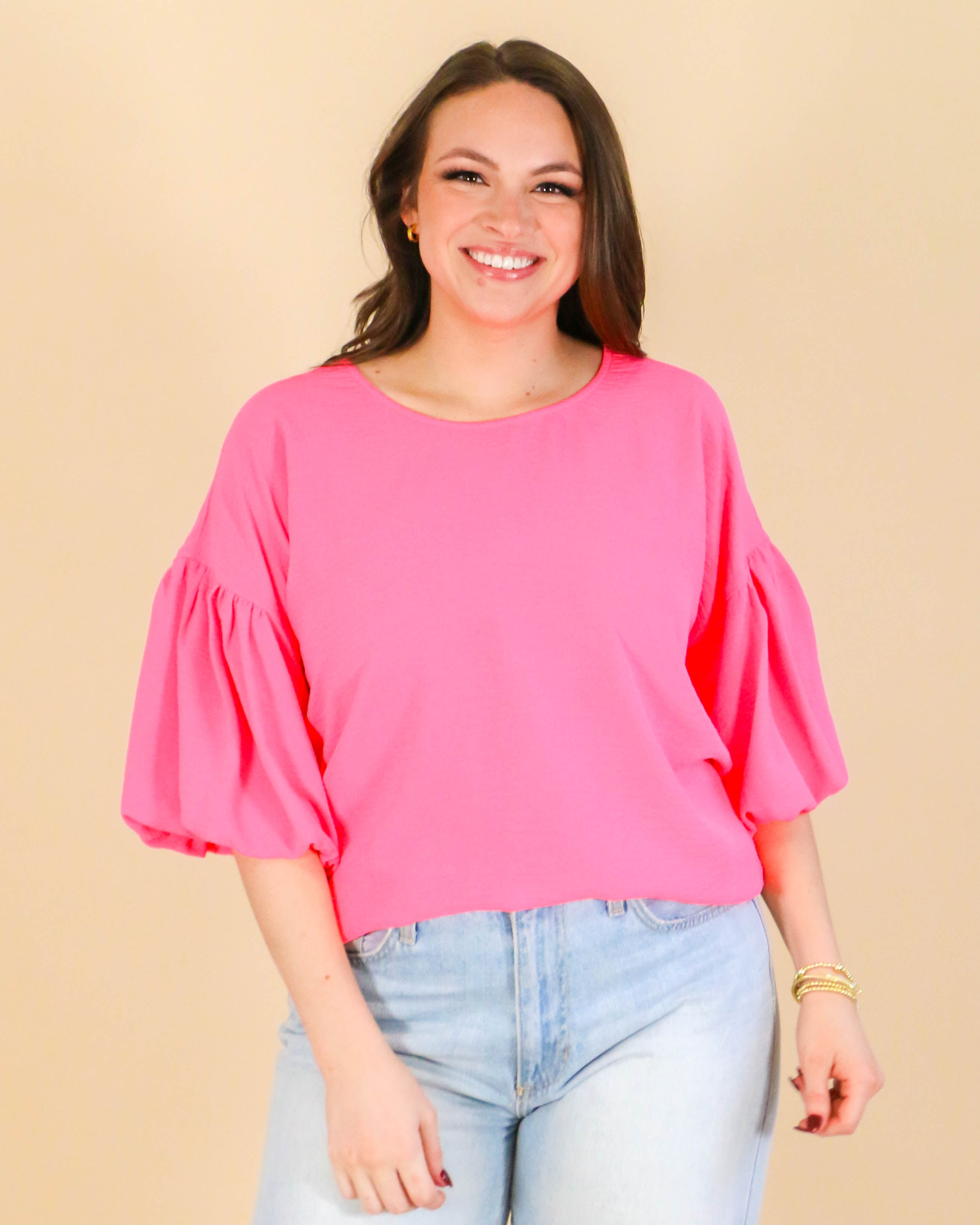 Puff Sleeve Top in Neon Pink