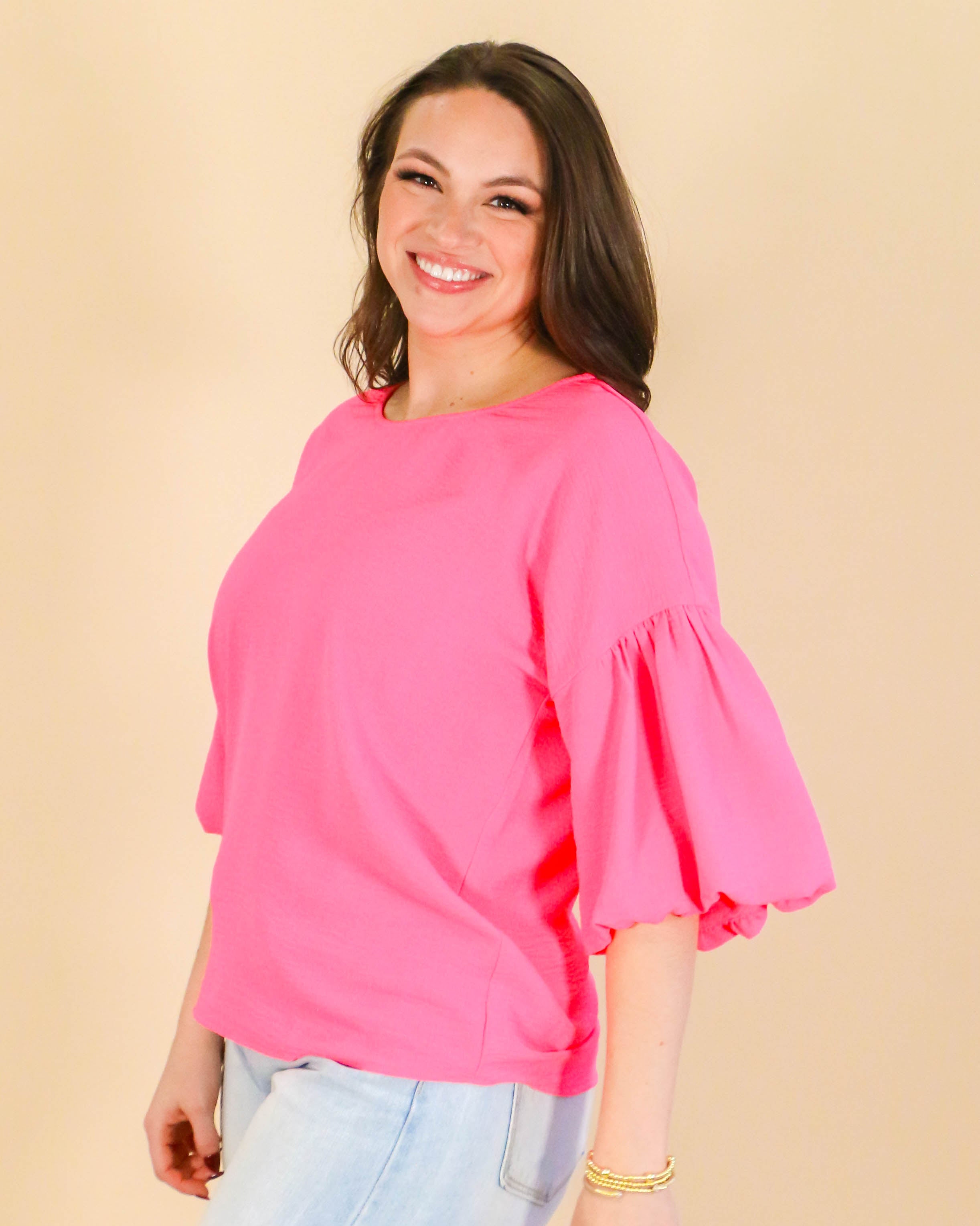 Puff Sleeve Top in Neon Pink