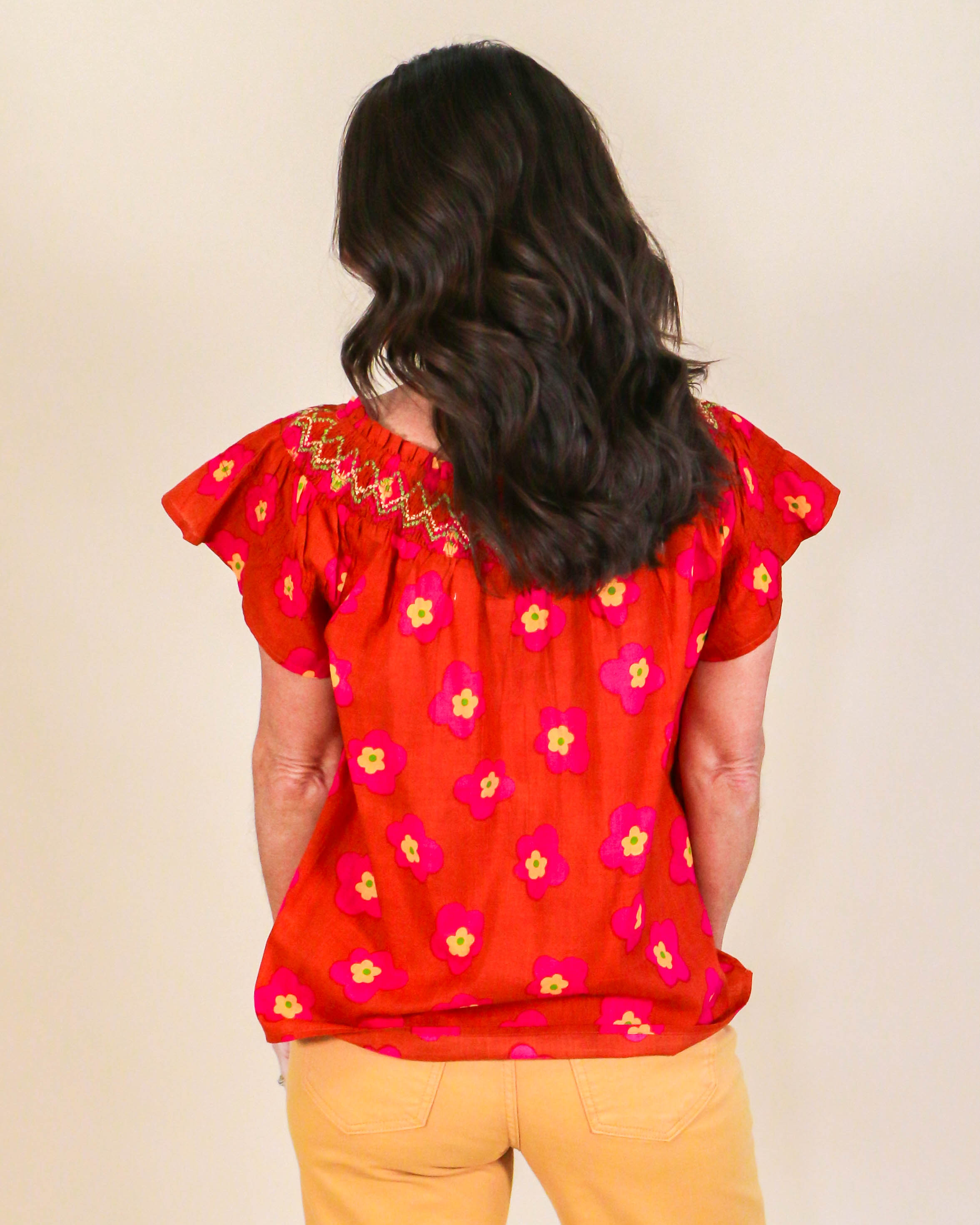 Rust Pop Smocked Top