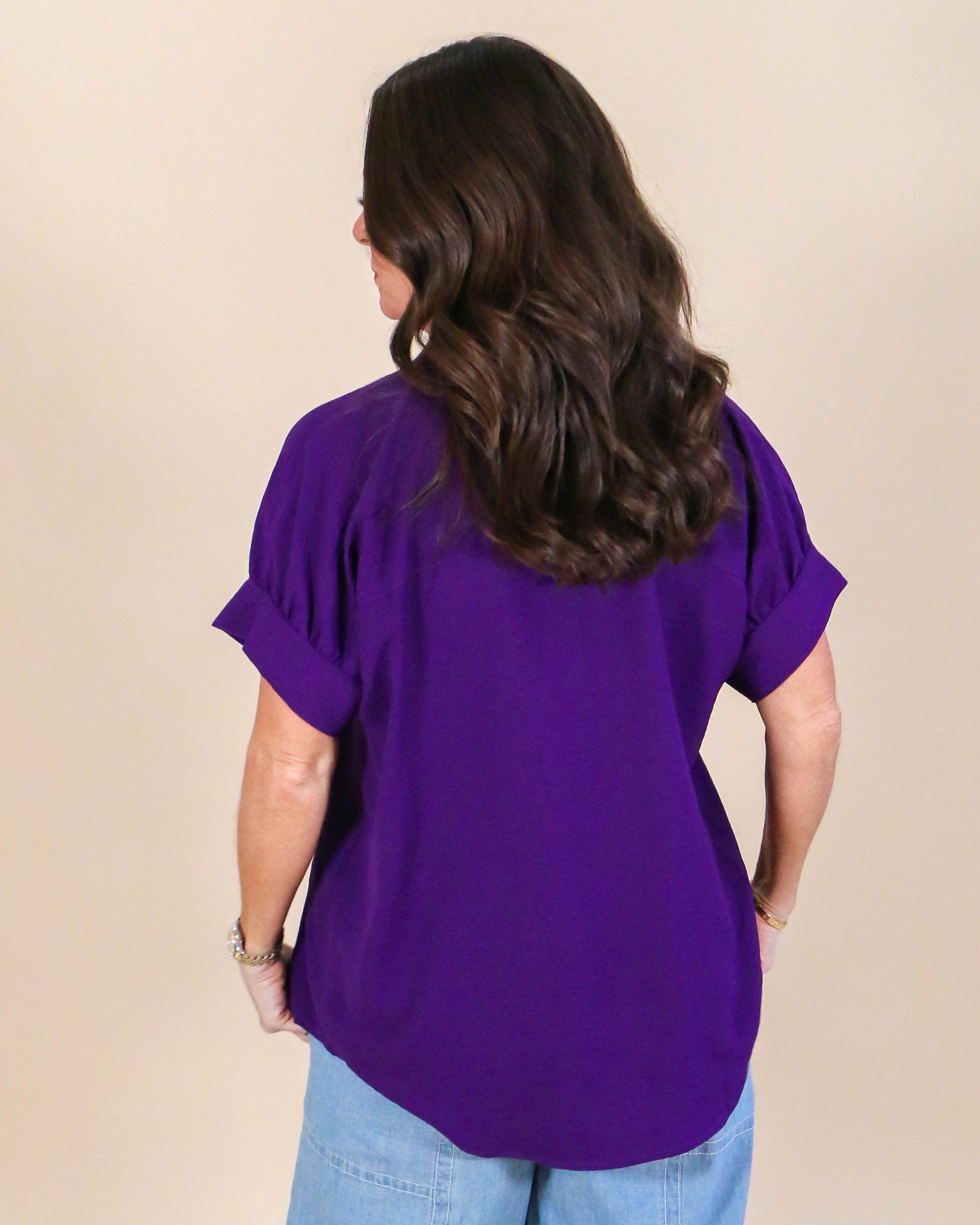 S/S Popover with Collar and Cuff in Purple