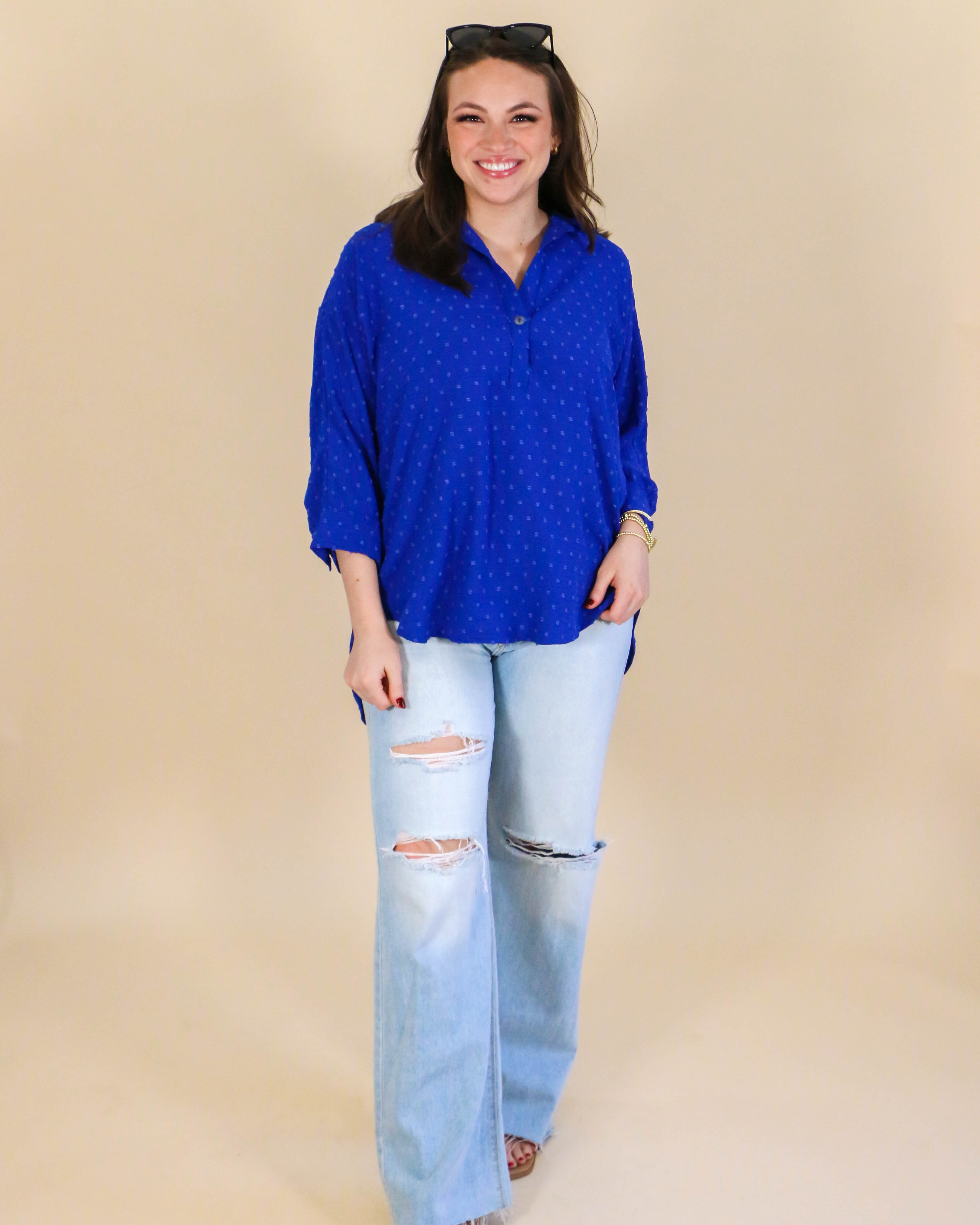 Pop Collar Popover Top in Royal