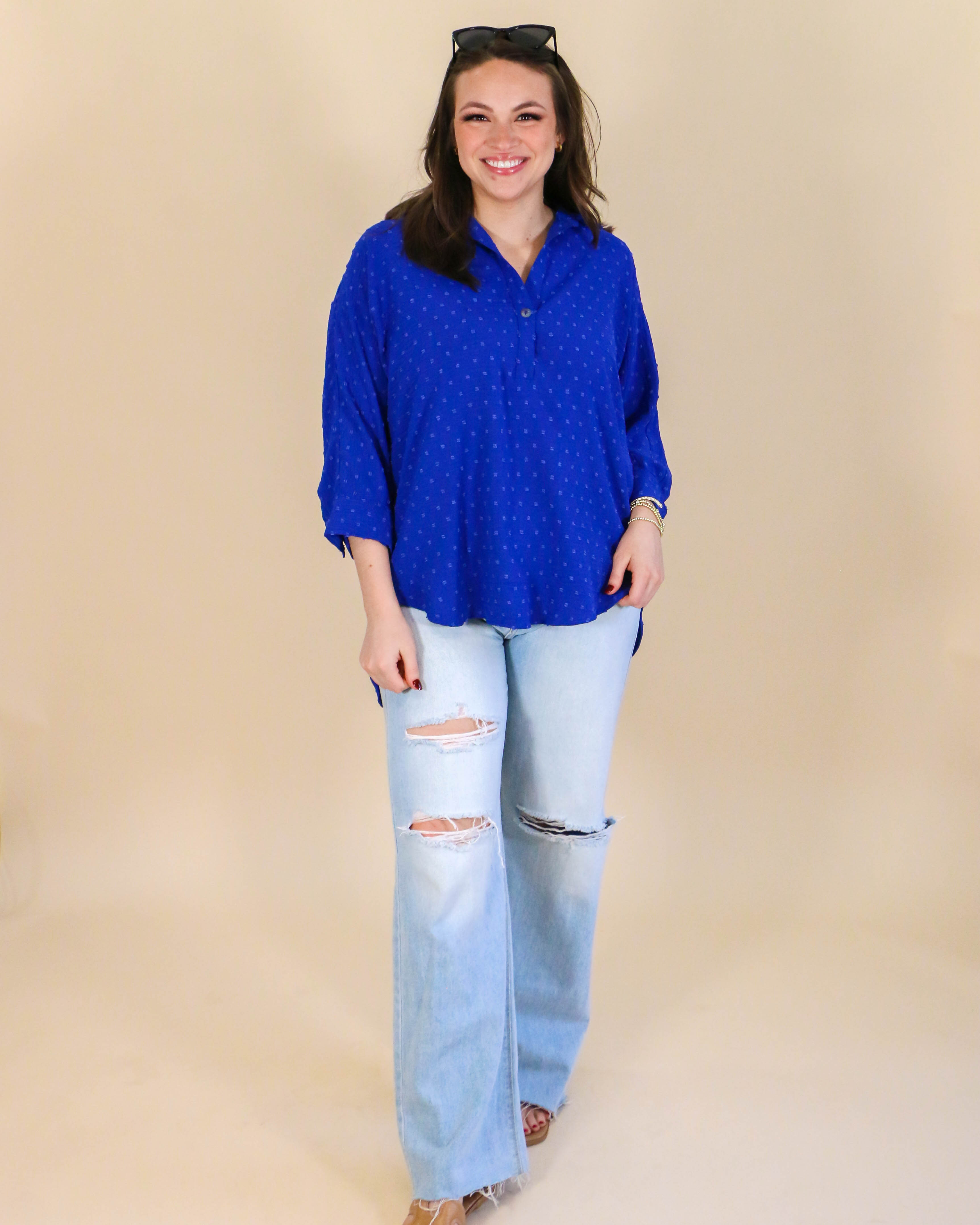 Pop Collar Popover Top in Royal