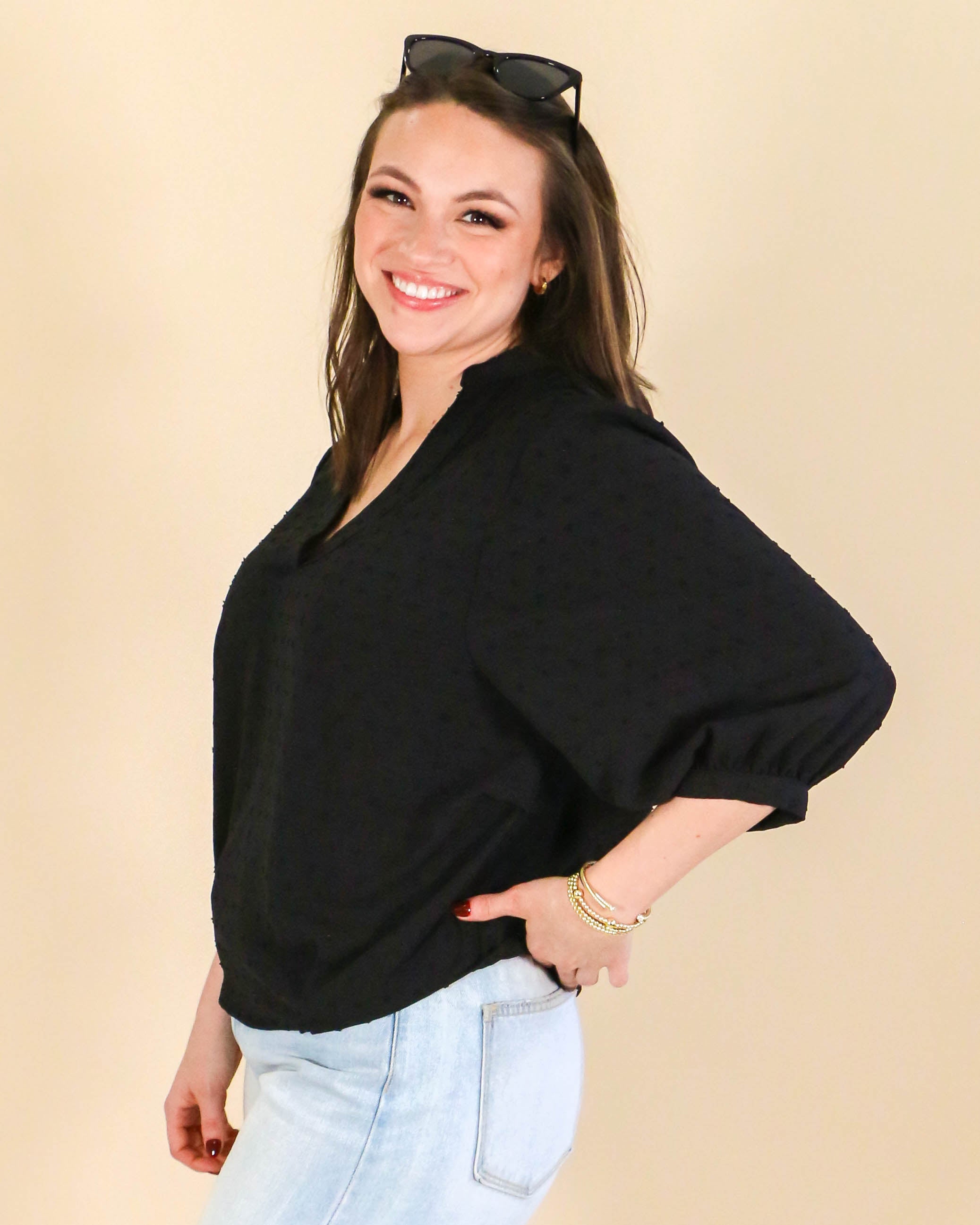 Pop Collar Popover Top in Black