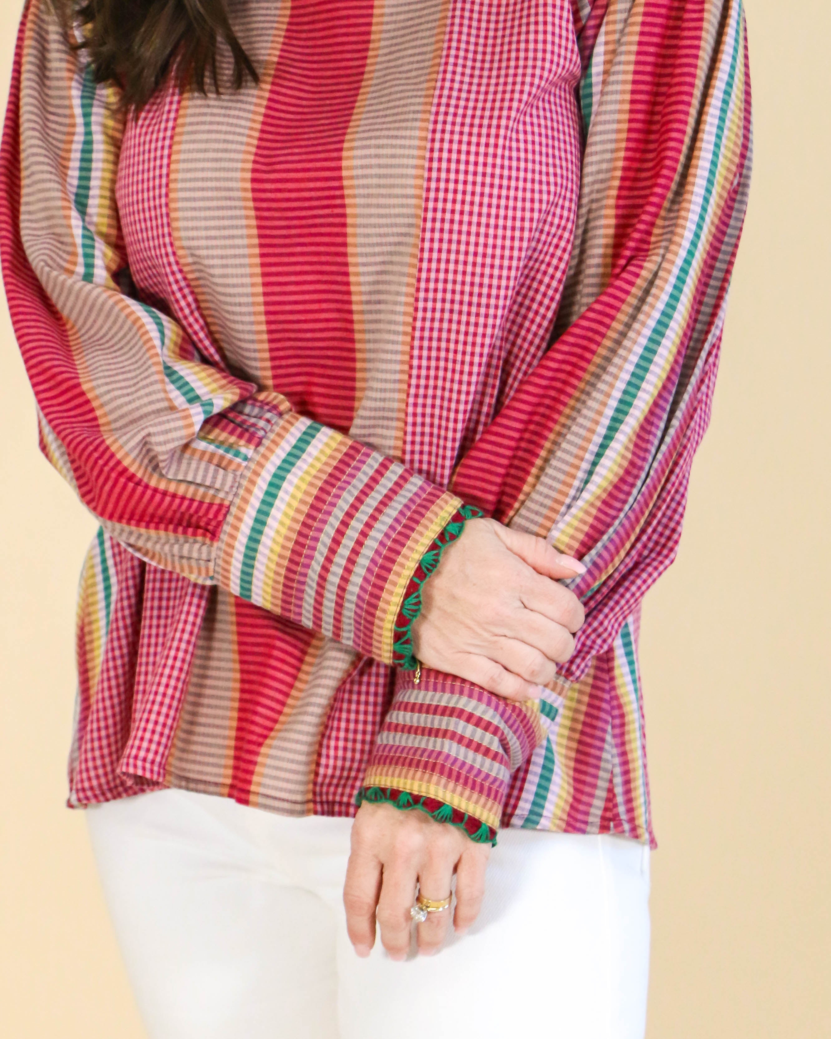 Multi Color Long Sleeve Top with Detailed Cuffs