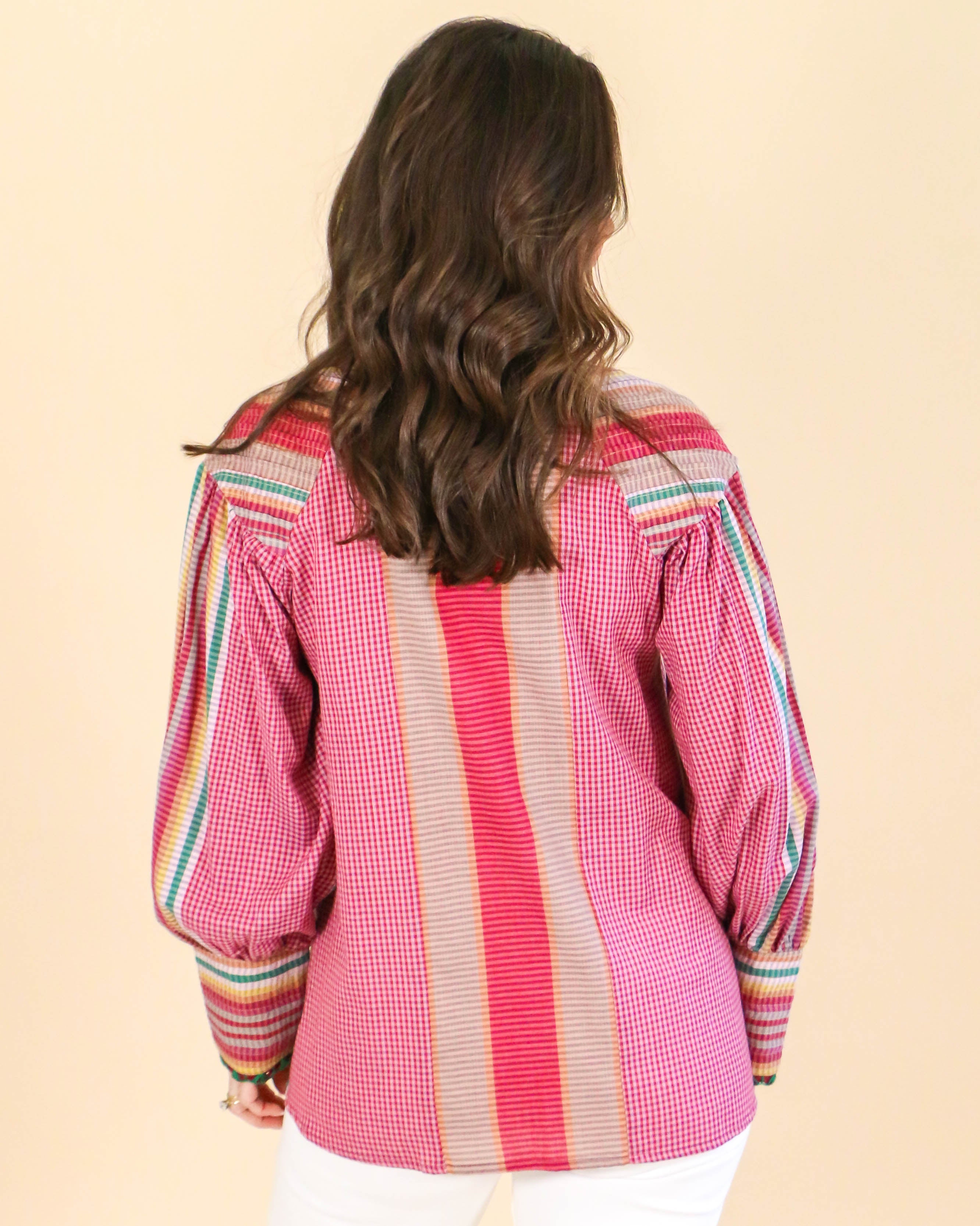 Multi Color Long Sleeve Top with Detailed Cuffs