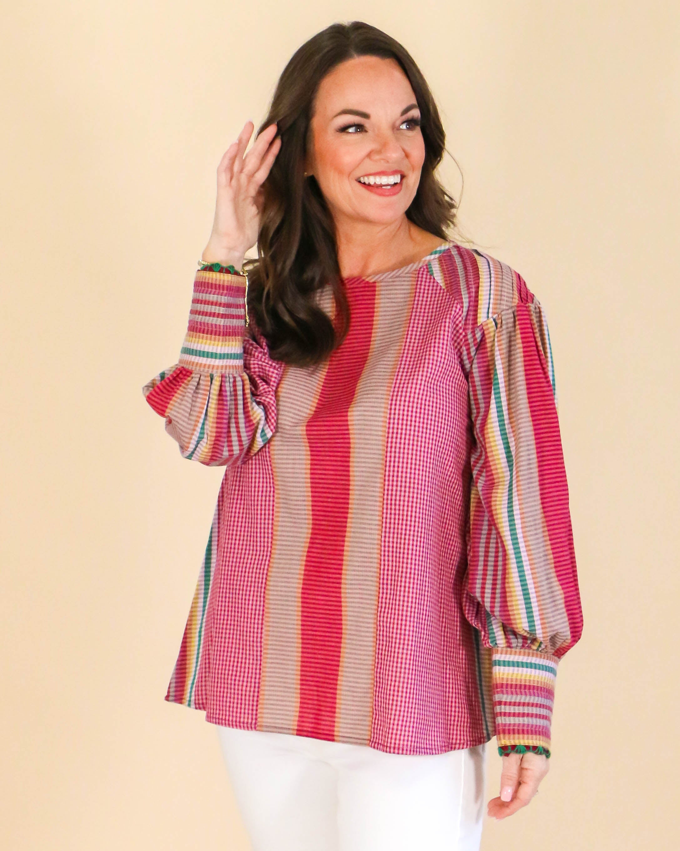 Multi Color Long Sleeve Top with Detailed Cuffs