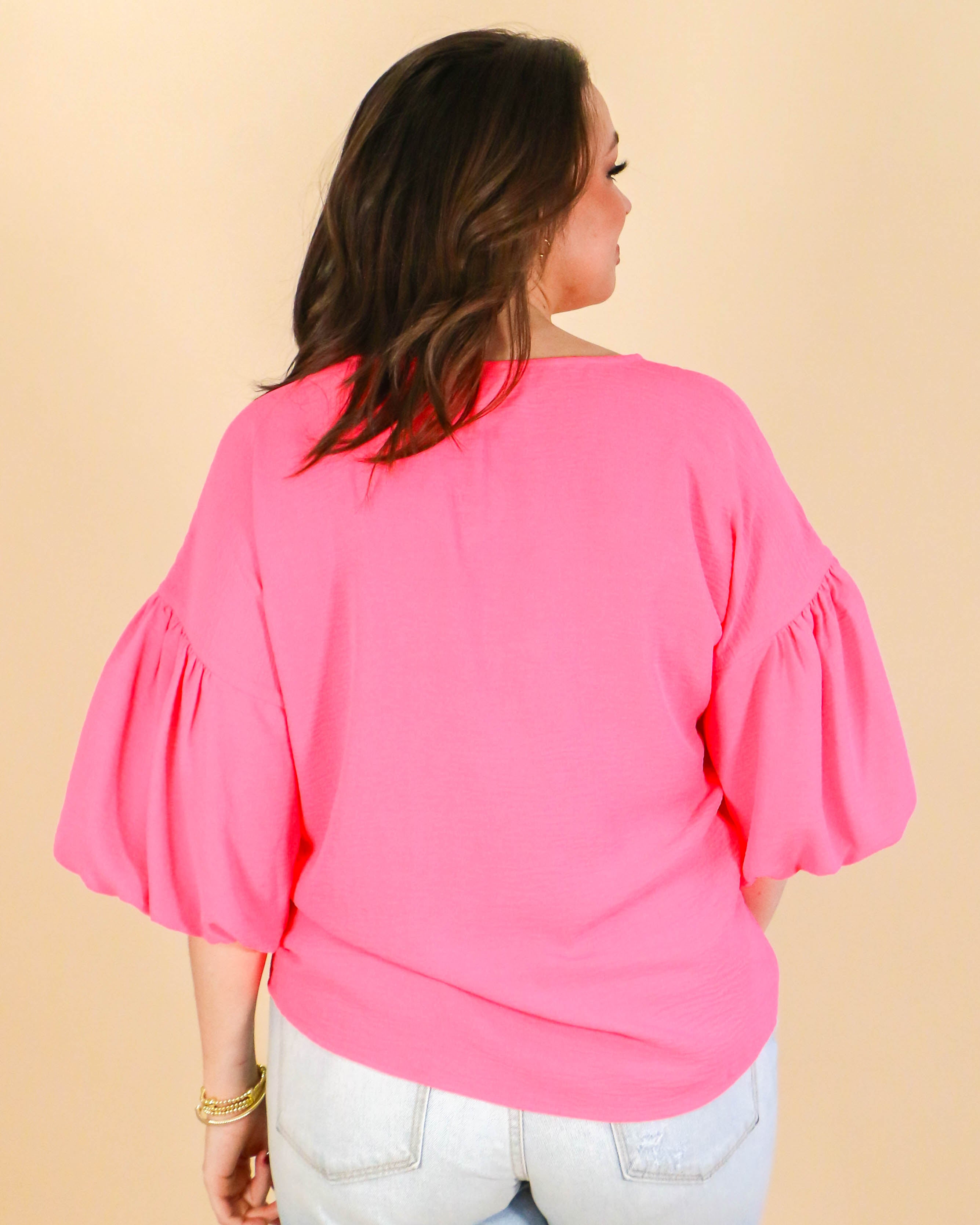 Puff Sleeve Top in Neon Pink