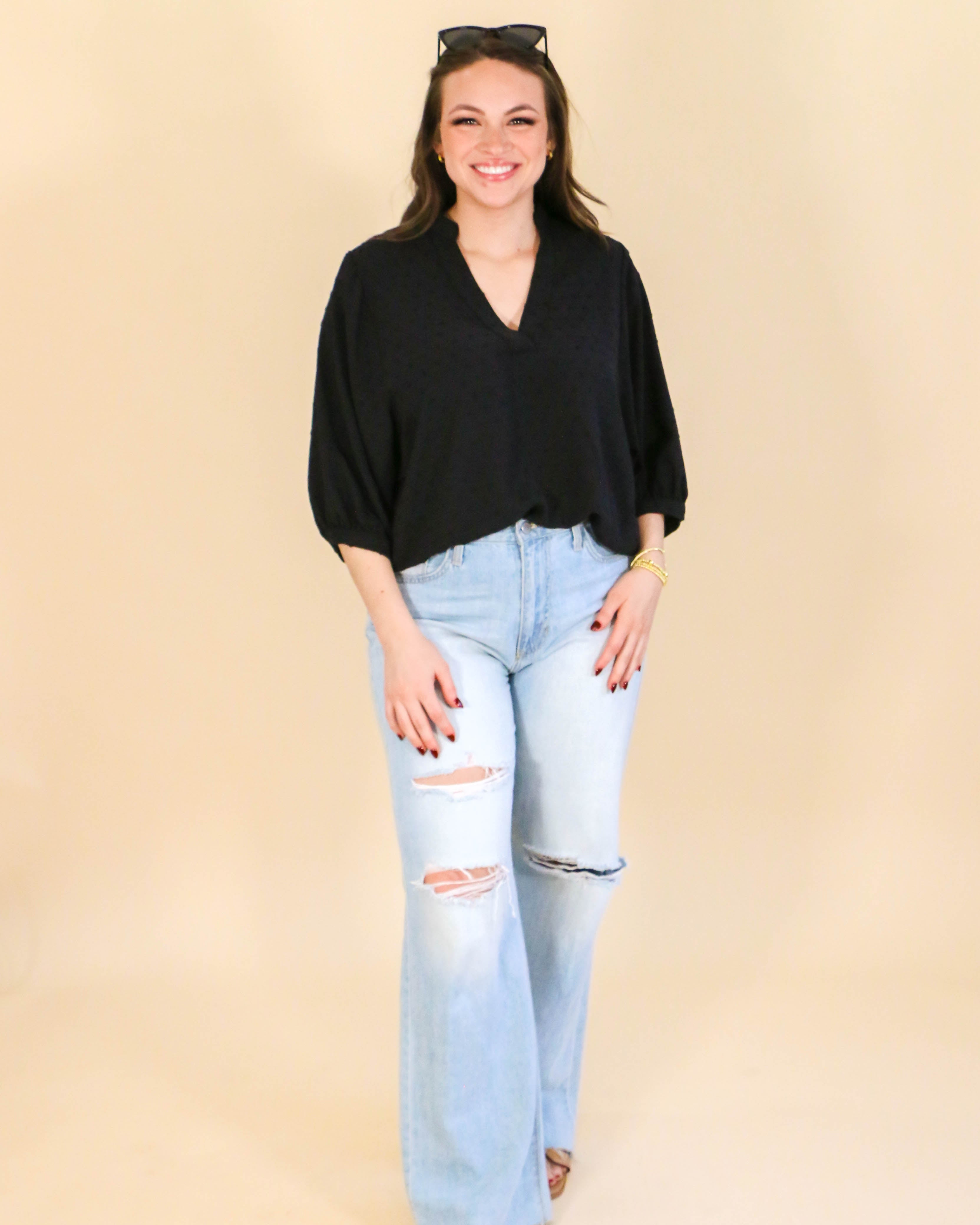 Pop Collar Popover Top in Black