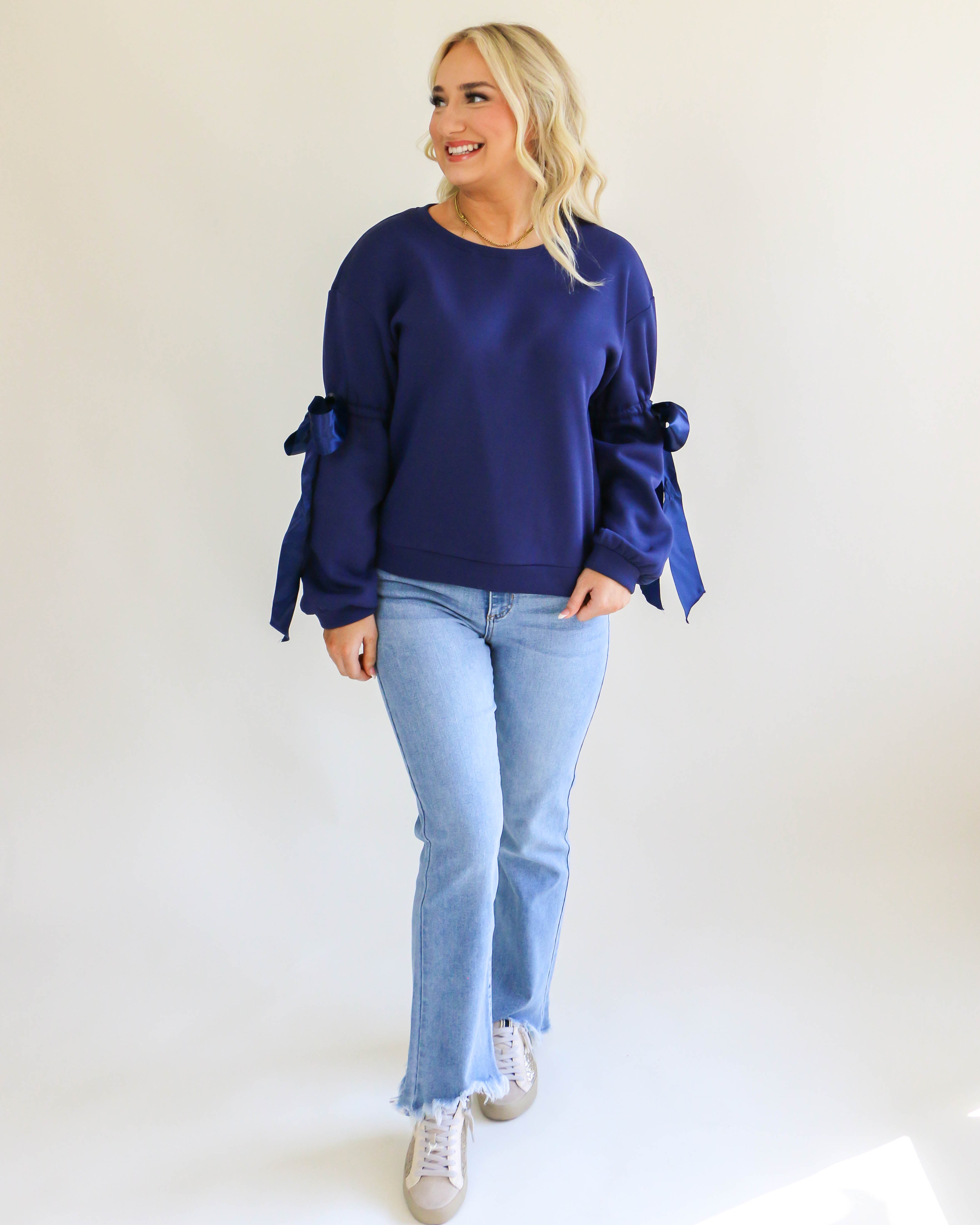 Bow Detail Sweatshirt in Navy