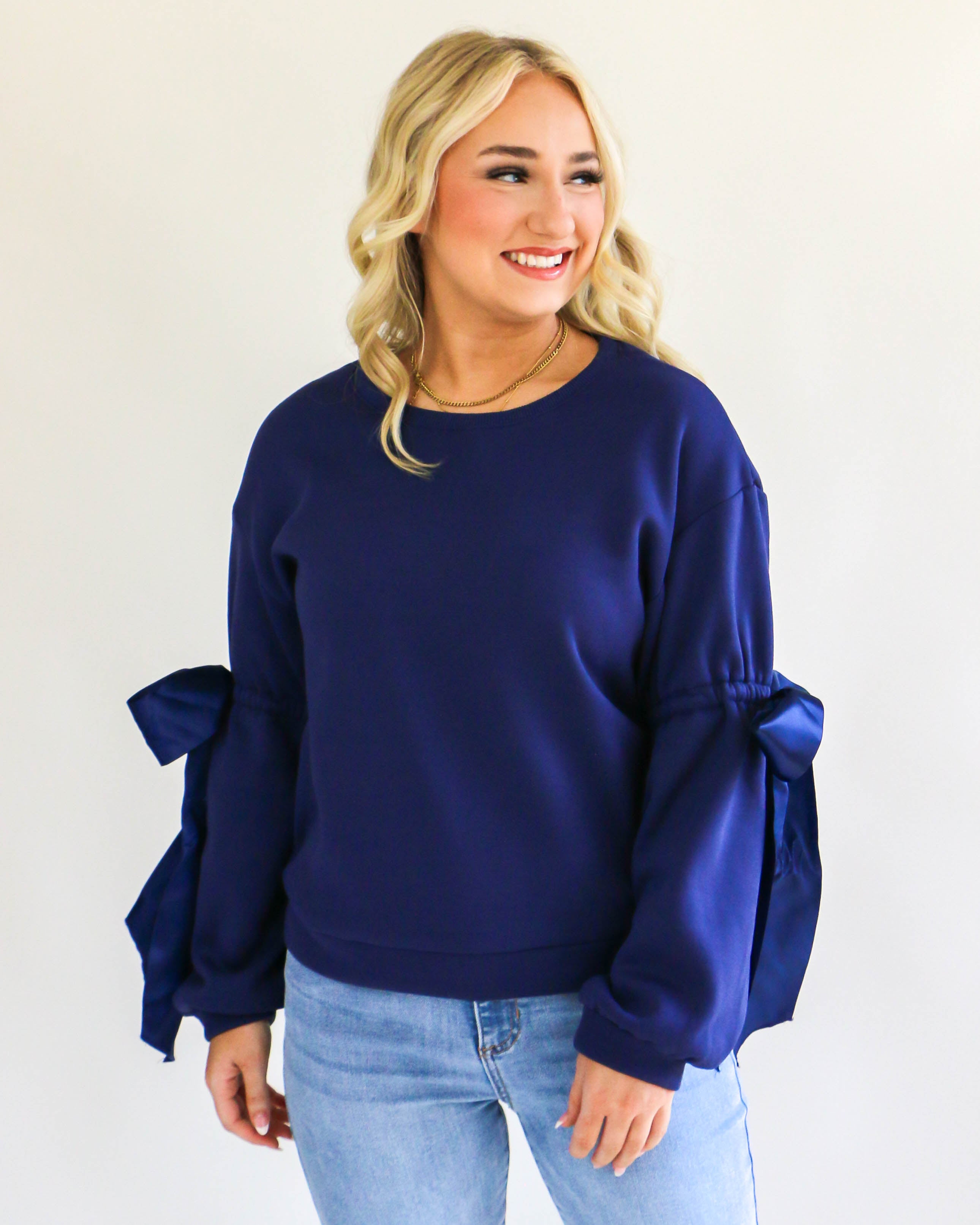 Bow Detail Sweatshirt in Navy