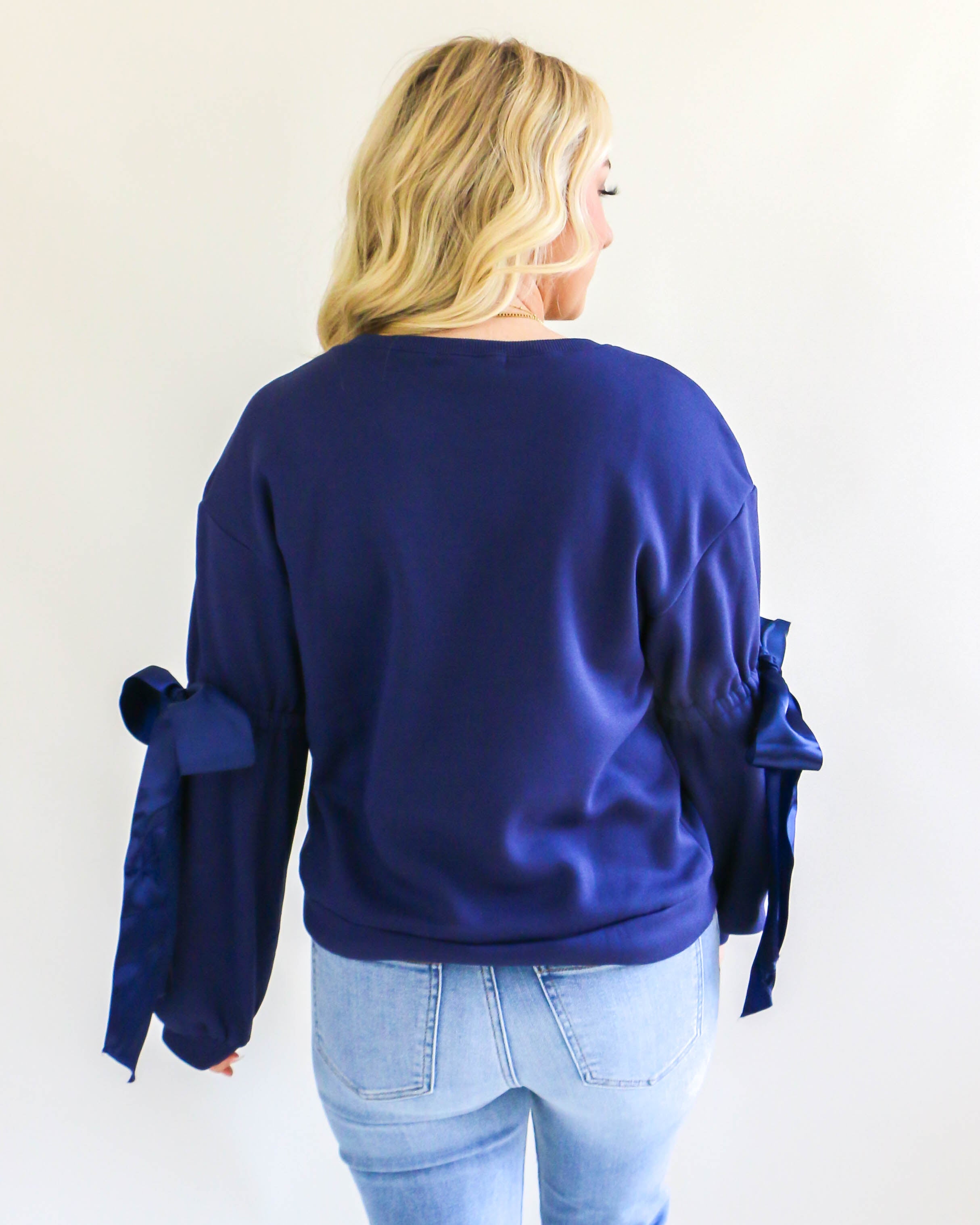 Bow Detail Sweatshirt in Navy