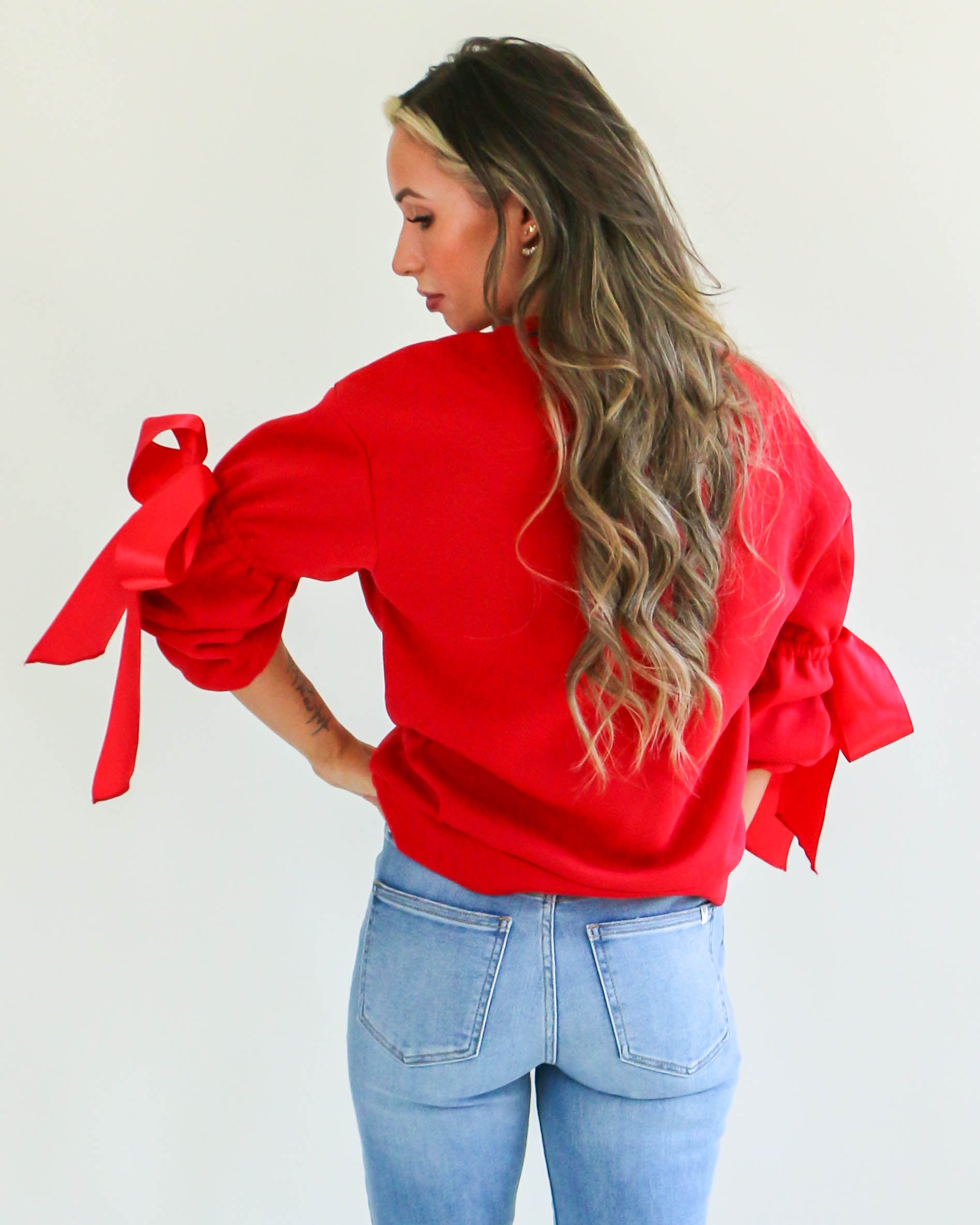 Bow Detail Sweatshirt in Crimson