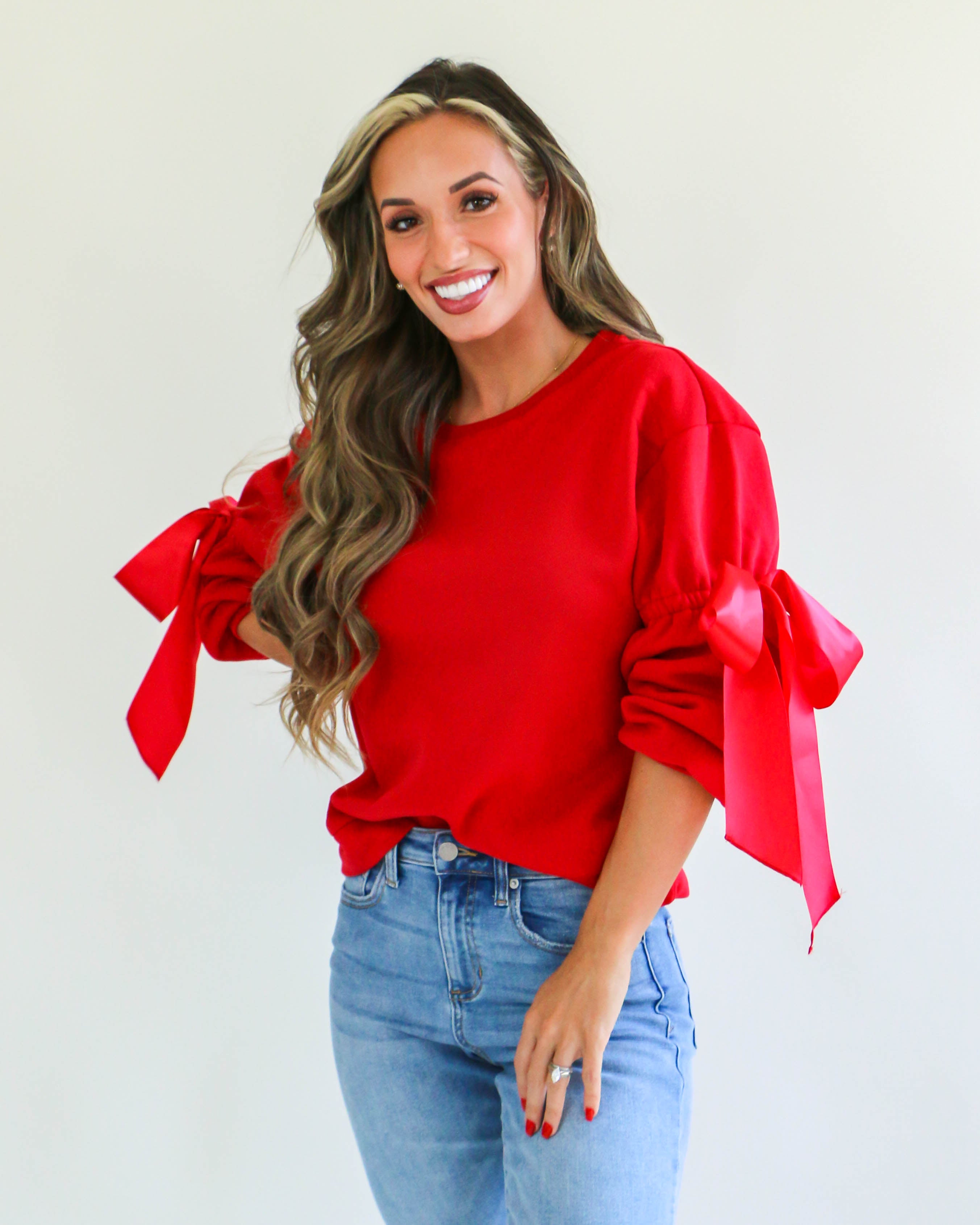 Bow Detail Sweatshirt in Crimson