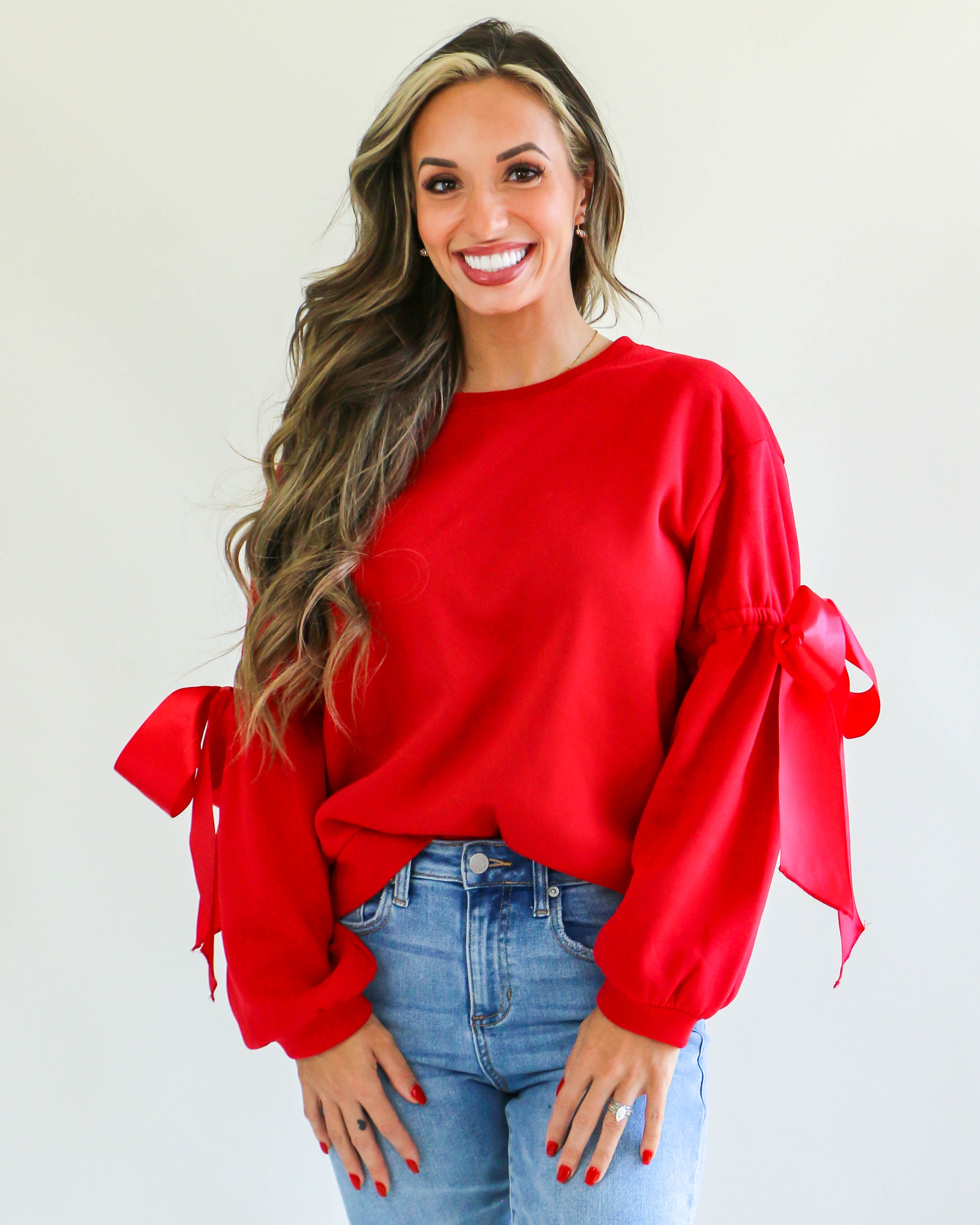 Bow Detail Sweatshirt in Crimson