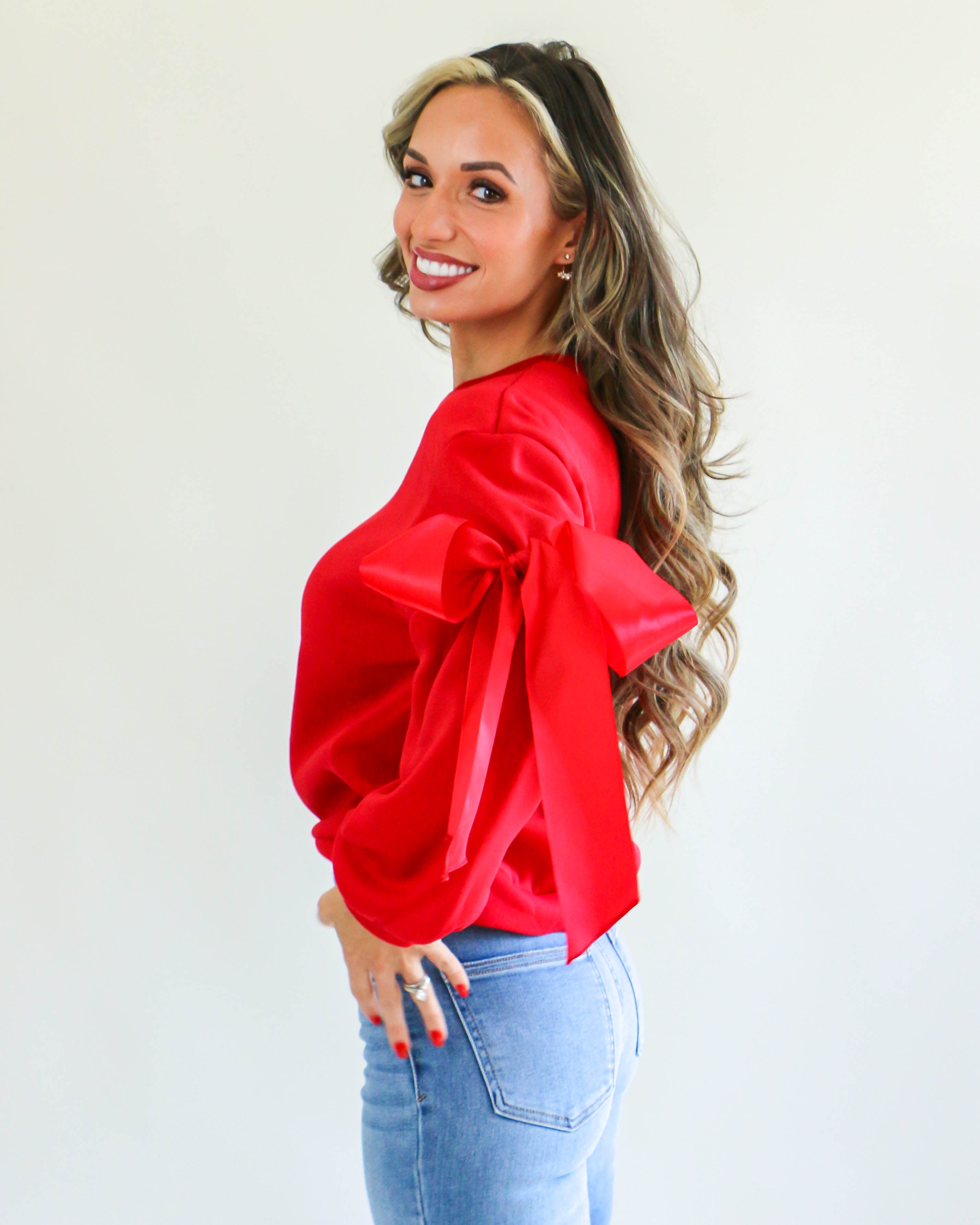 Bow Detail Sweatshirt in Crimson