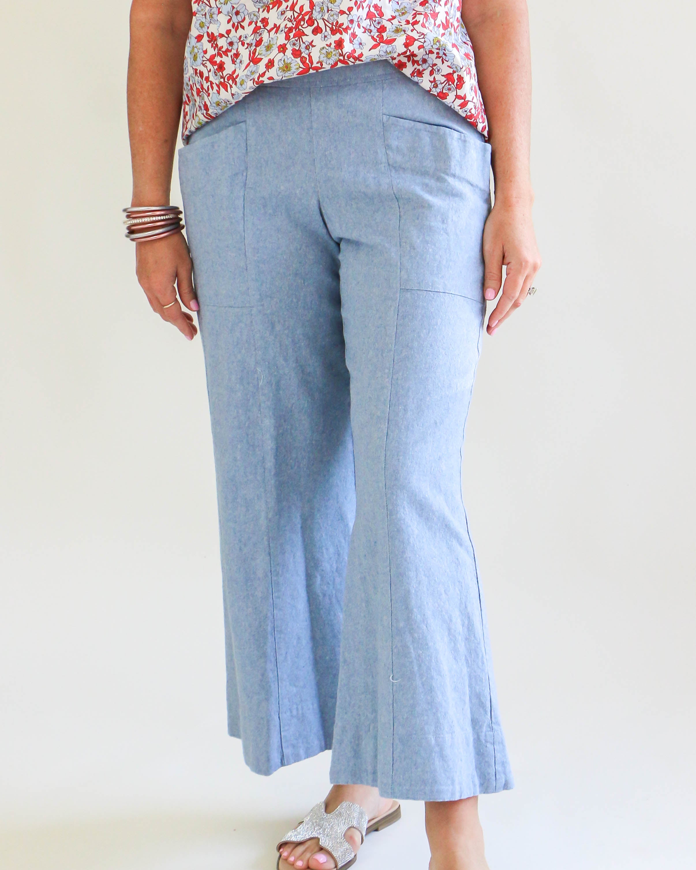 Linen Slouch Pocket Pant in Cadet