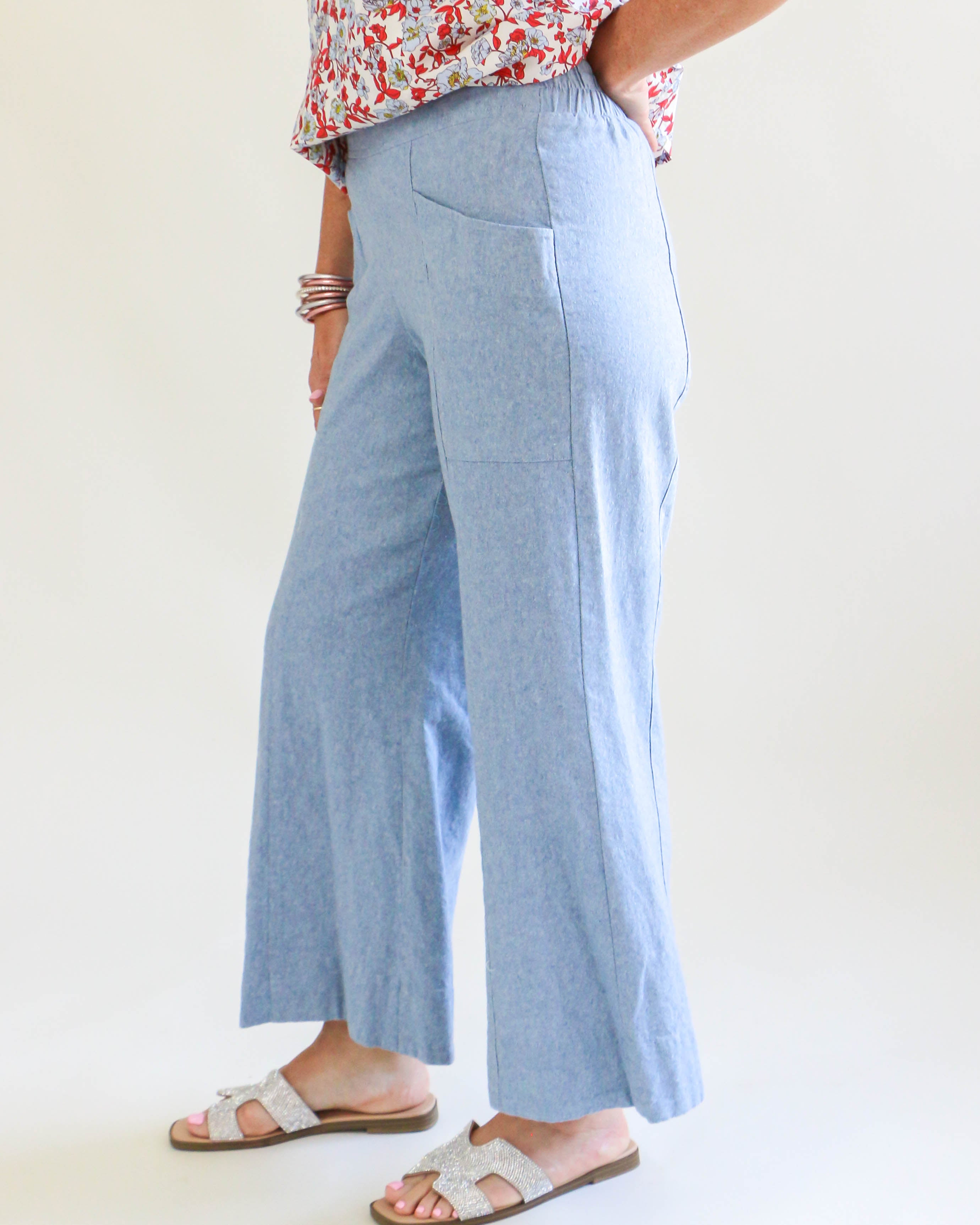 Linen Slouch Pocket Pant in Cadet