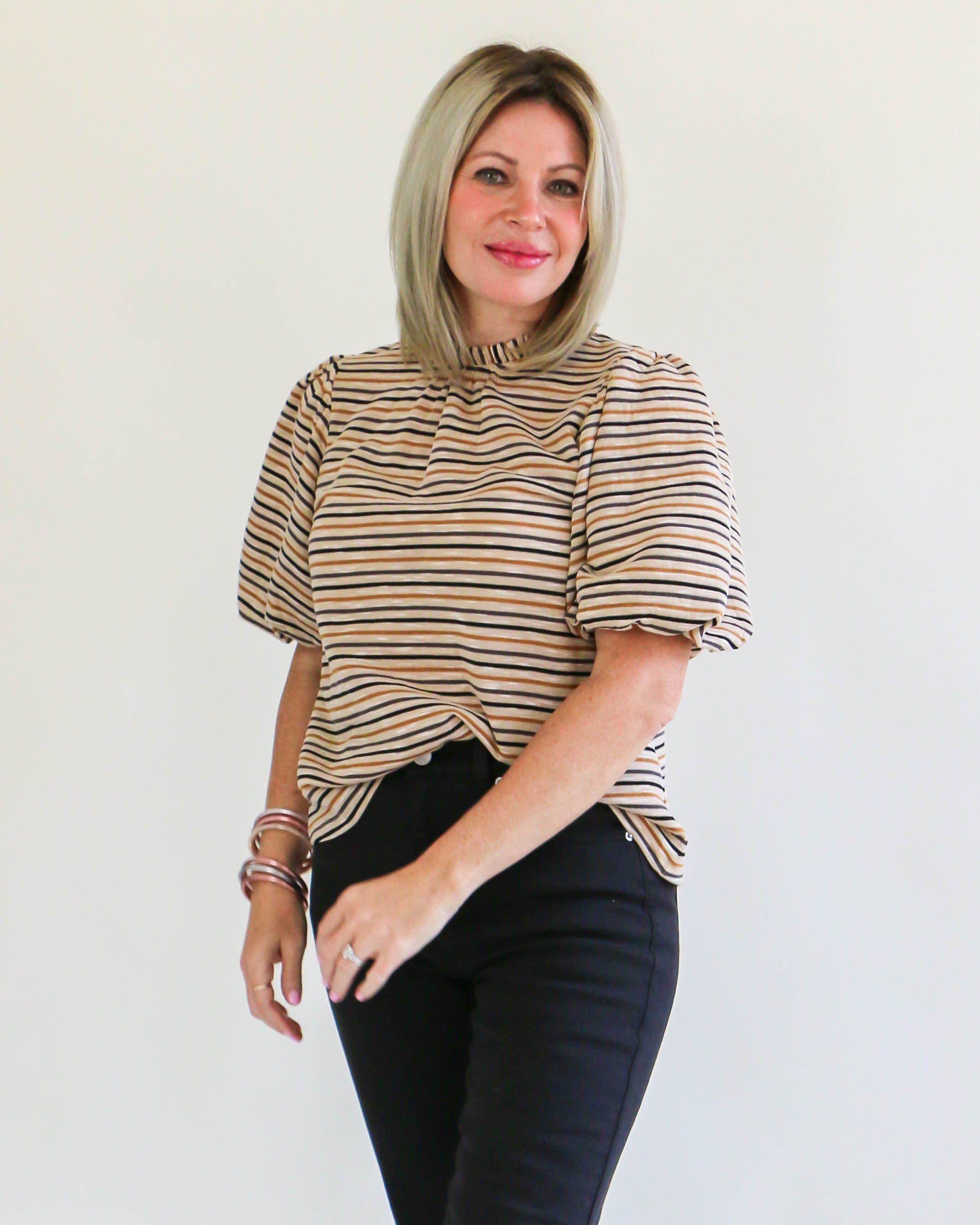 THML | Puff Sleeve Striped Top