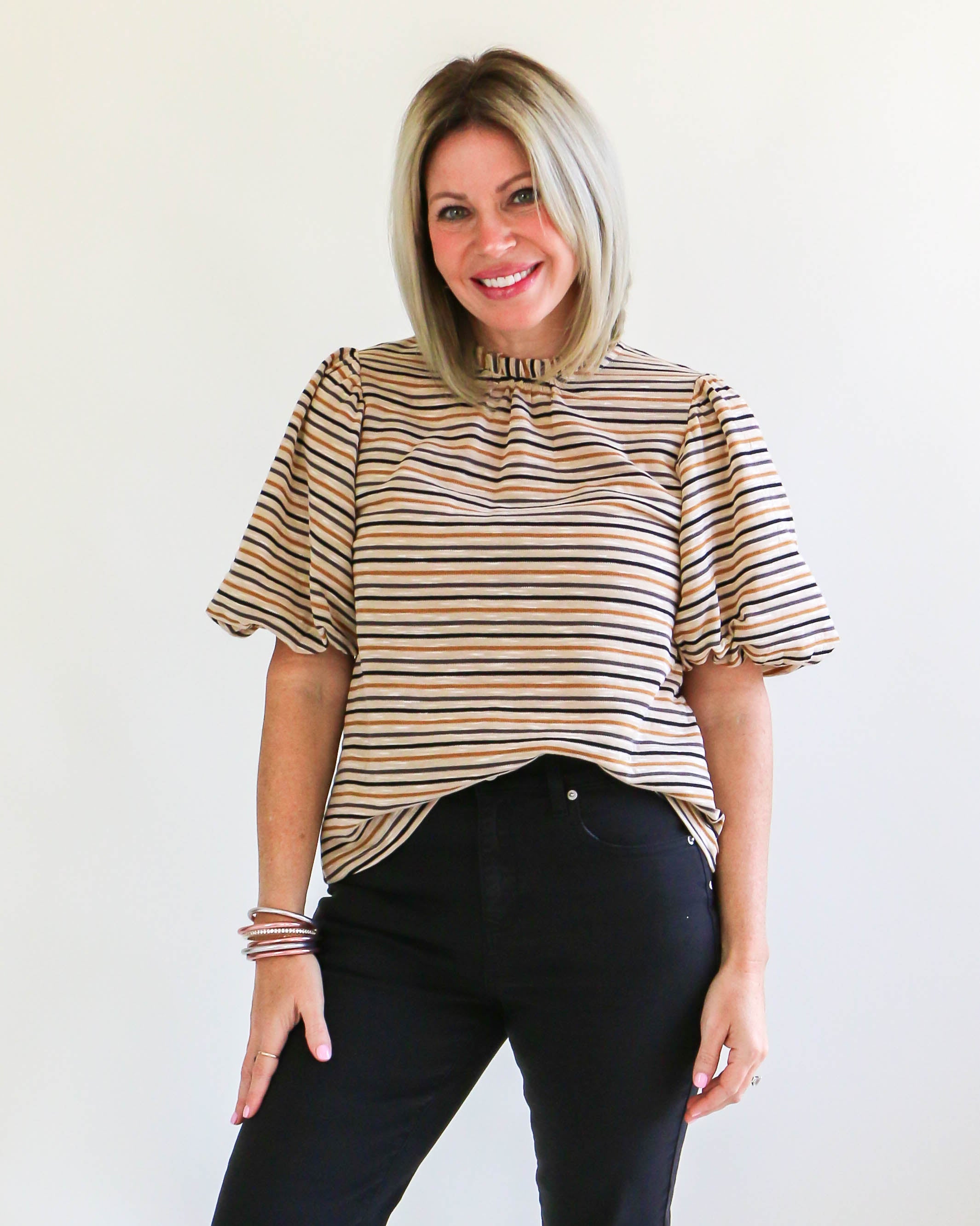 THML | Puff Sleeve Striped Top