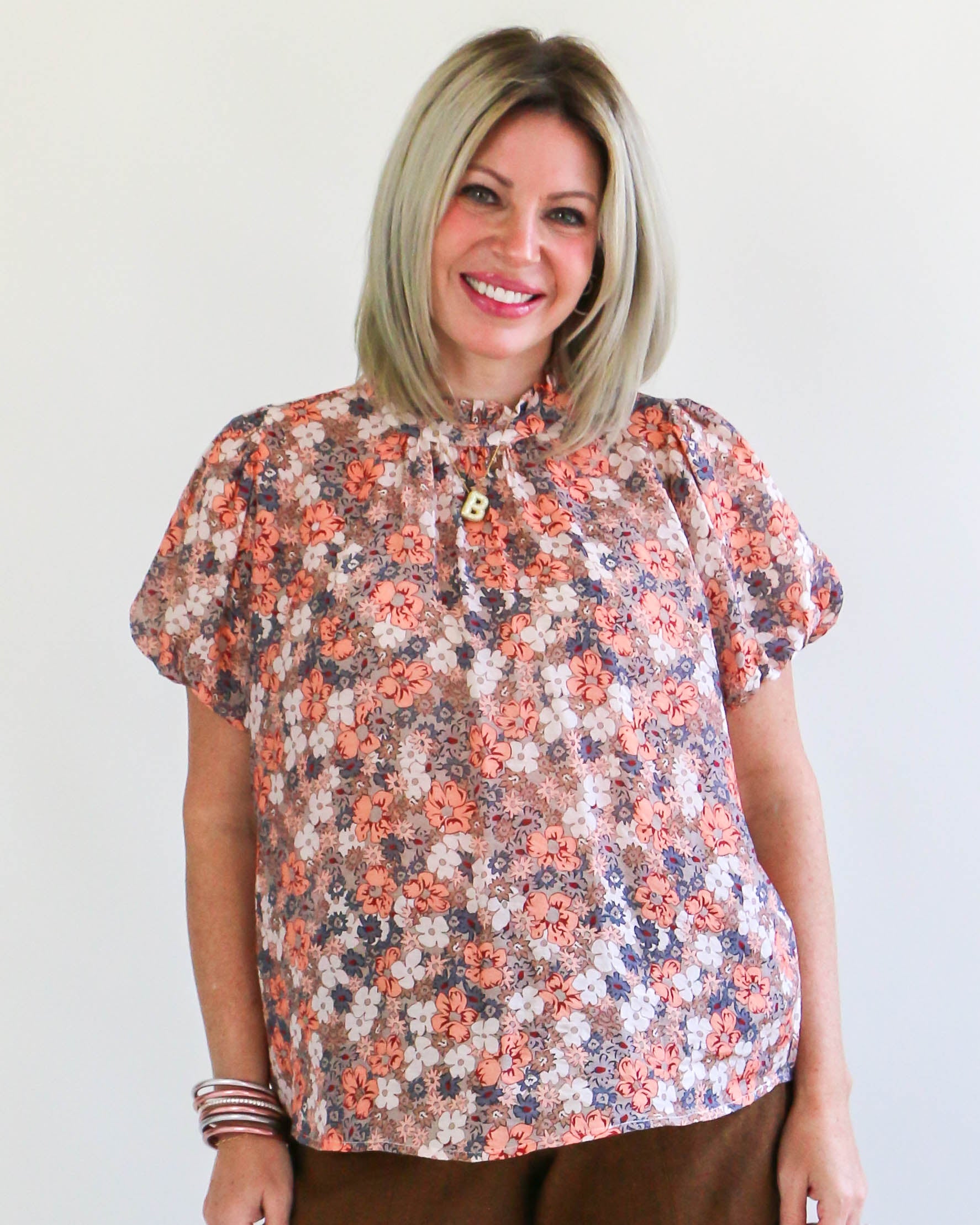 THML Short Sleeve Floral Top