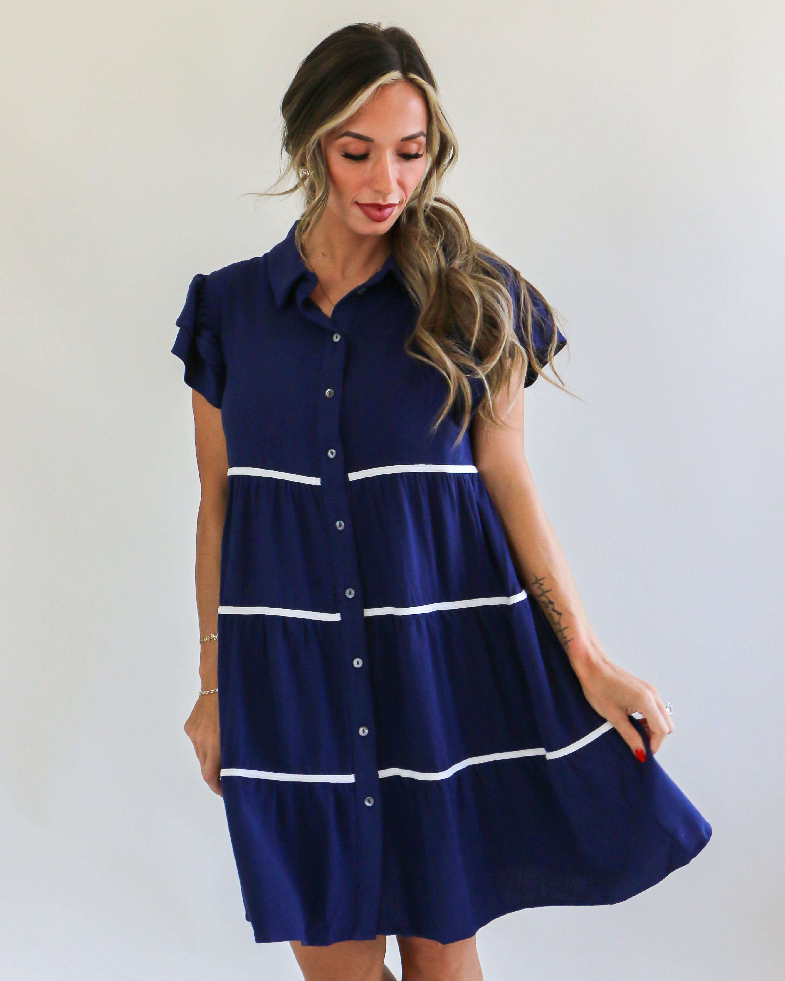 Navy Ruffle Tiered Babydoll Dress