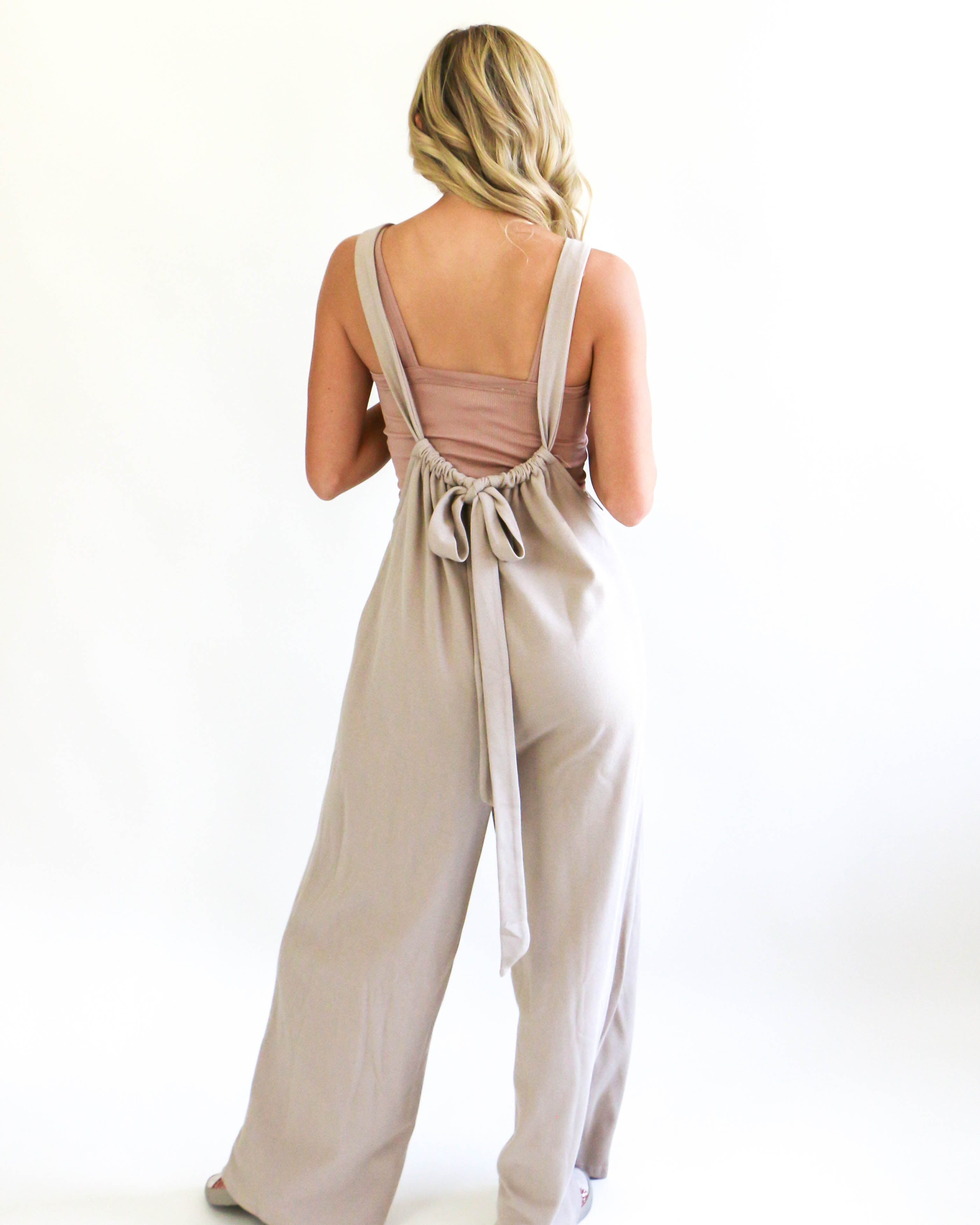 Taupe Suspender Tie Jumpsuit