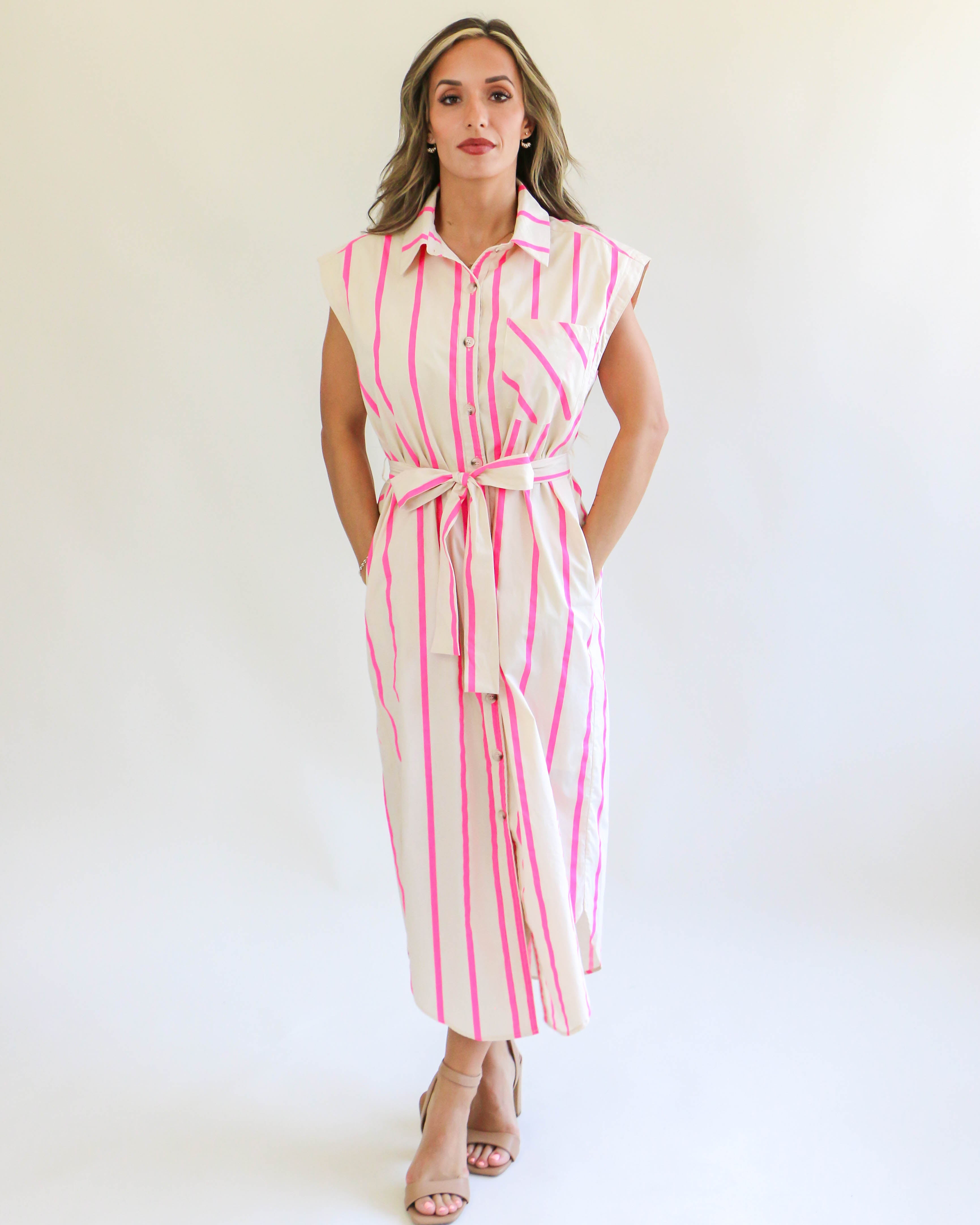 Striped Button Up Midi Dress