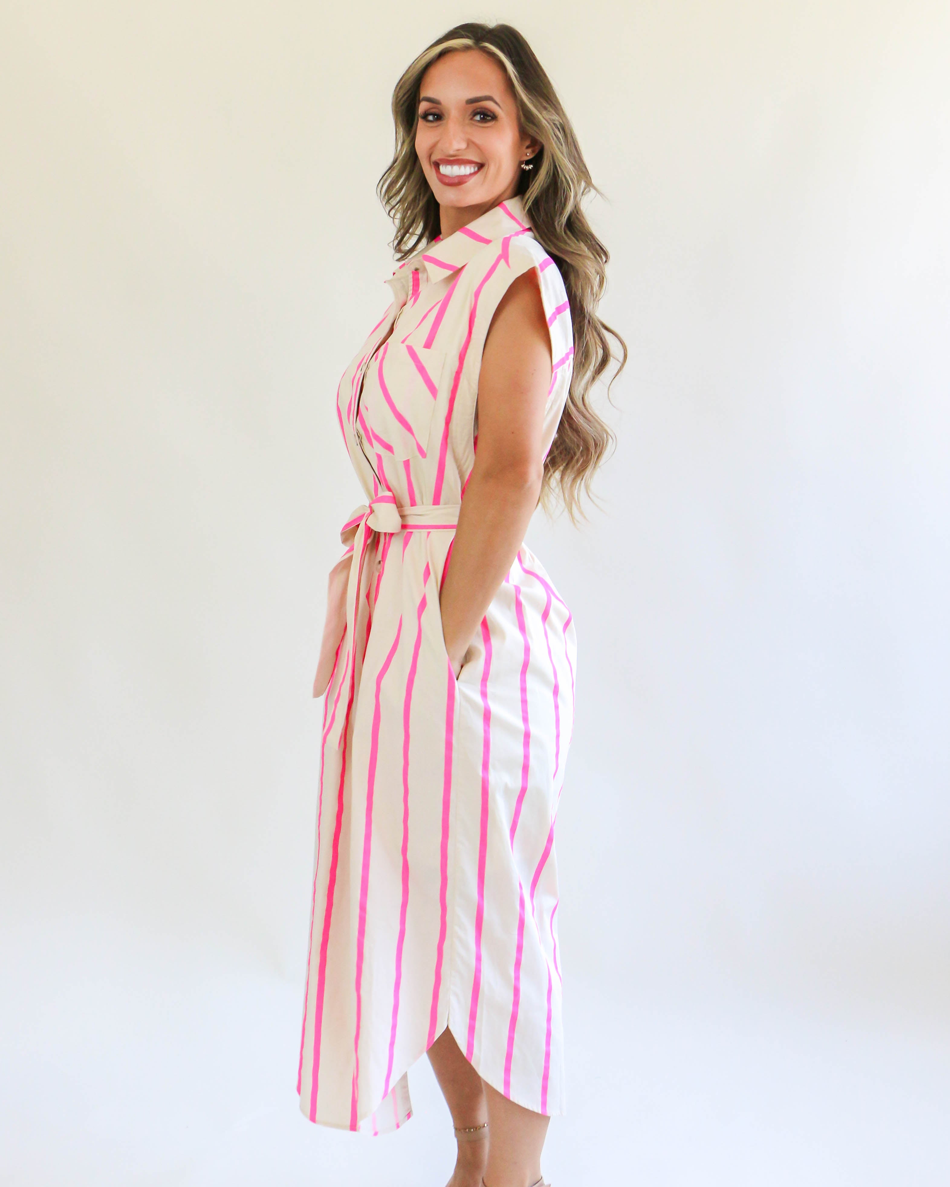 Striped Button Up Midi Dress