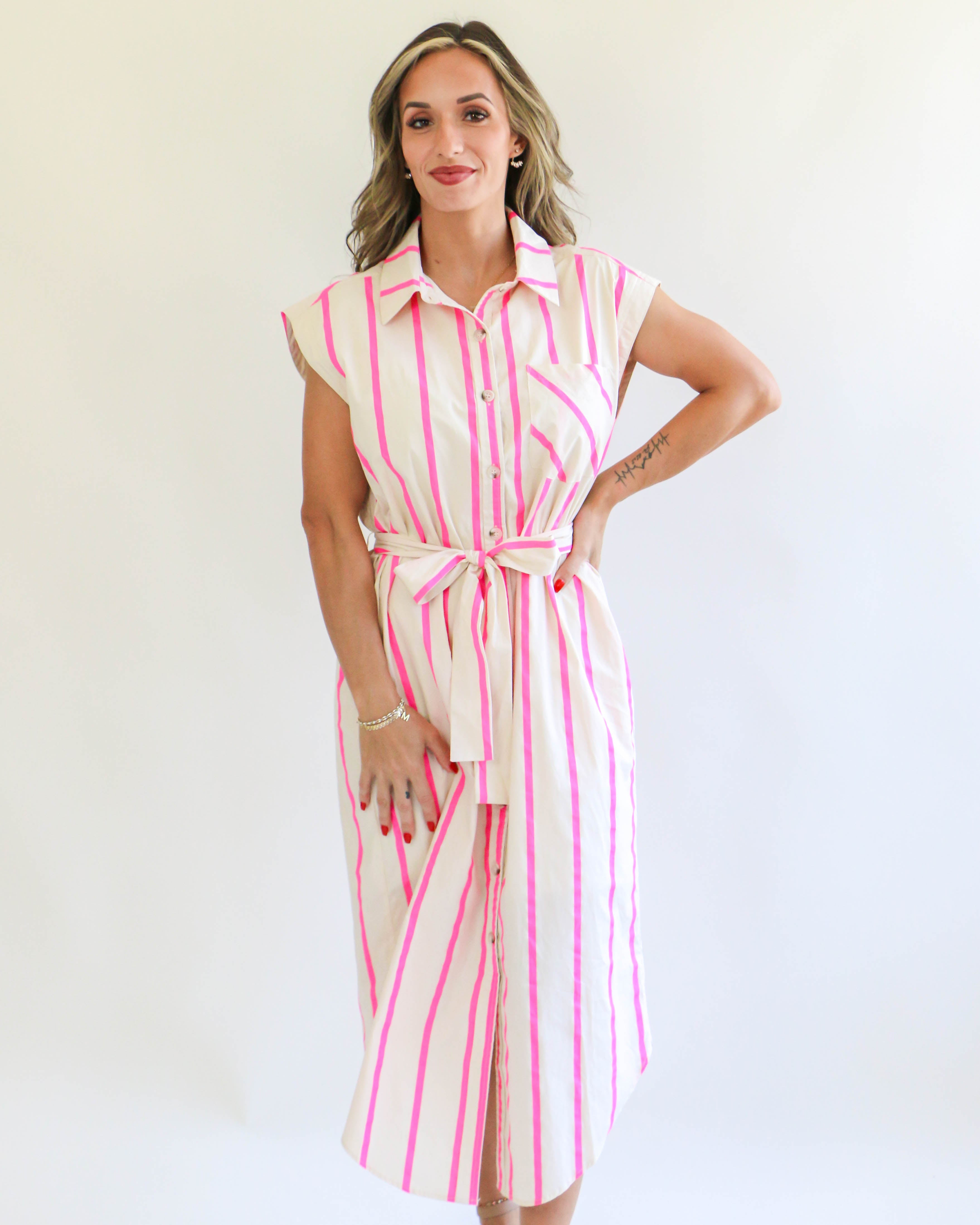 Striped Button Up Midi Dress